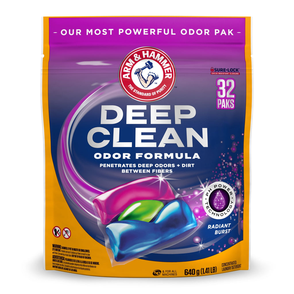 ARM & HAMMER Deep Clean Odor Formula Detergent Power Paks - Radiant Burst, 32 Count - 4-Pack
