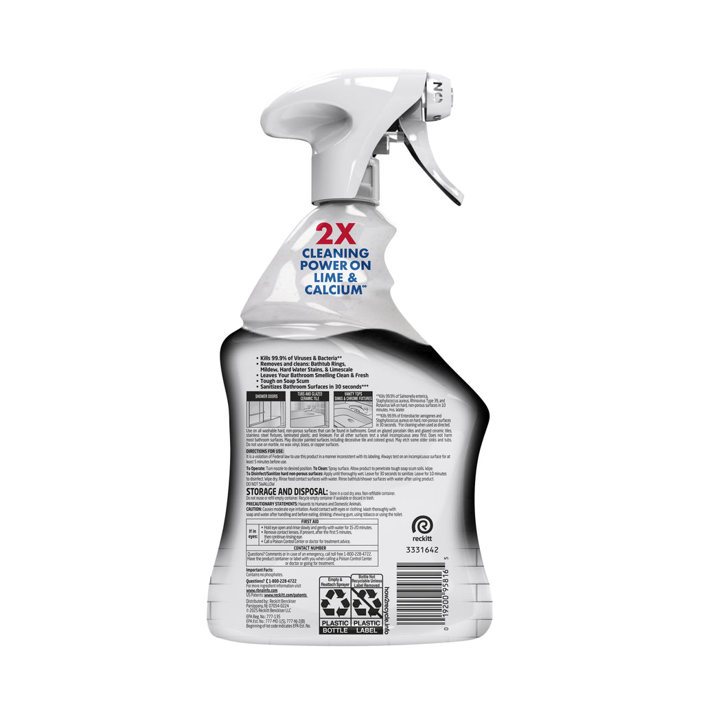 Lysol Power Limescale Remover Bathroom Cleaner Spray - Hard Water Stain Remover, Disinfecting Multipurpose Cleaner, 0% Bleach, Atlantic Fresh Scent, 32 fl oz