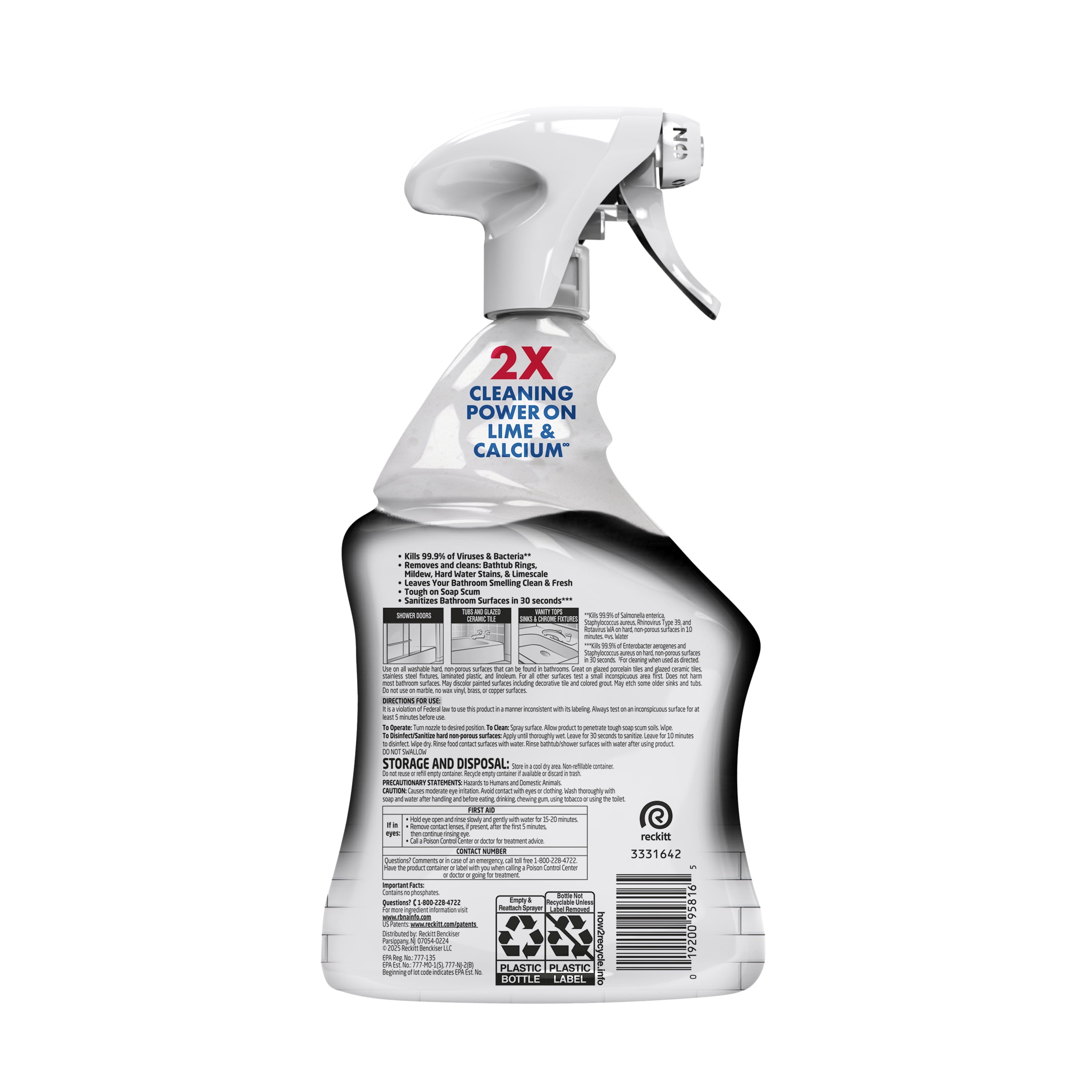 Lysol Power Limescale Remover Bathroom Cleaner Spray - Hard Water Stain Remover, Disinfecting Multipurpose Cleaner, 0% Bleach, Atlantic Fresh Scent, 32 fl oz