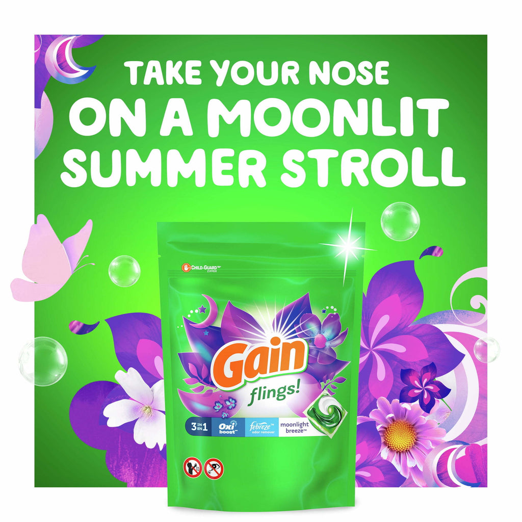 Gain Flings Laundry Detergent Soap Pacs - 35 Count, Moonlight Breeze