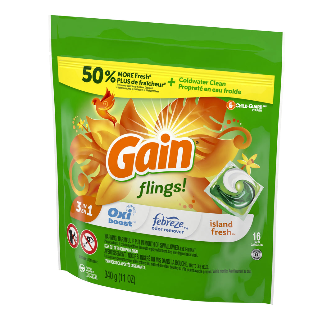 Gain Flings Liquid Laundry Detergent - Island Fresh Scent, 16 Count