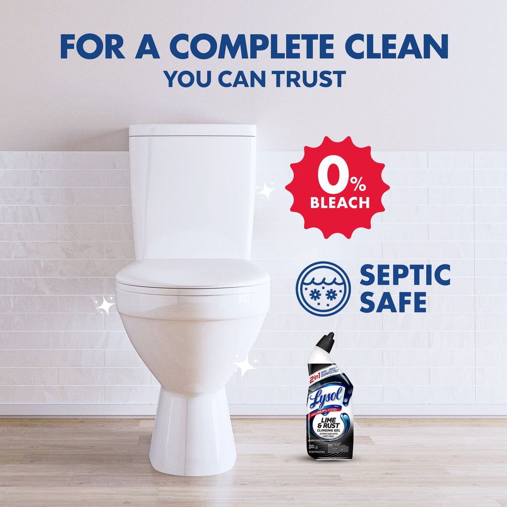 Lysol Toilet Bowl Cleaner Clinging Gel - Lime & Rust Remover, Disinfecting Bathroom Cleaner and Toilet Bowl Stain Remover, 24 fl oz