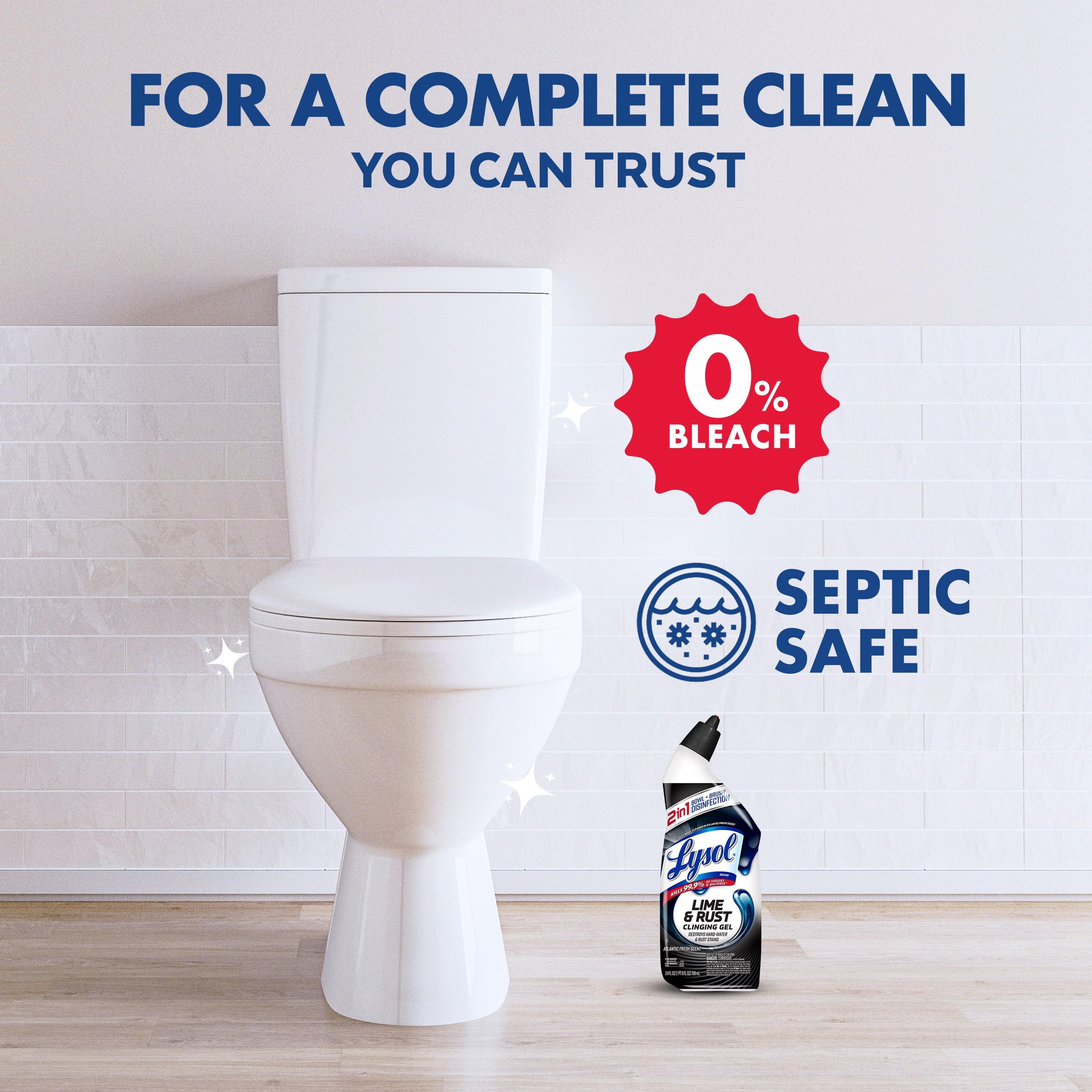 Lysol Toilet Bowl Cleaner Clinging Gel - Lime & Rust Remover, Disinfecting Bathroom Cleaner and Toilet Bowl Stain Remover, 24 fl oz