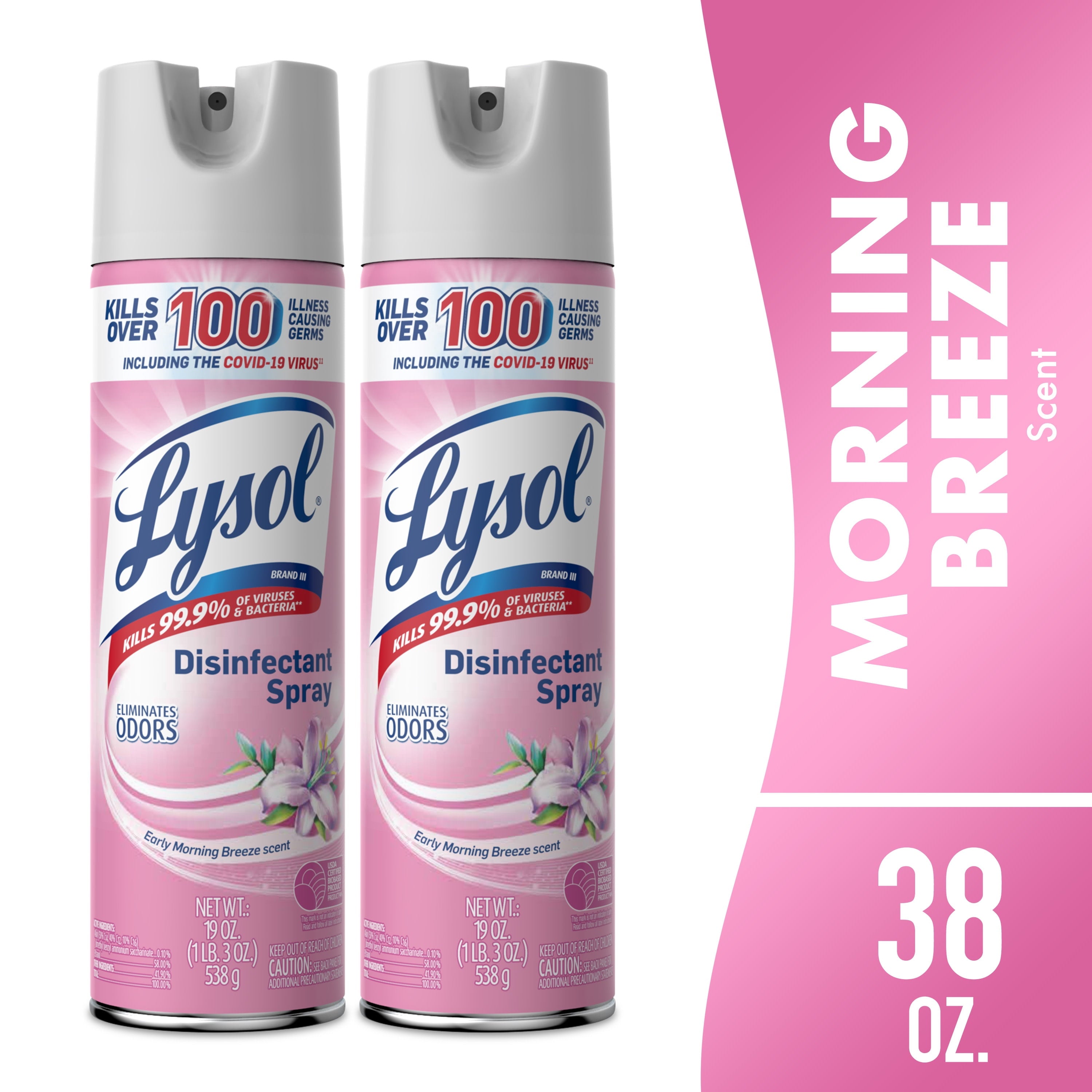 Lysol Disinfectant Spray - Sanitizing and Antibacterial Spray, Deodorizer, Early Morning Breeze, 19 oz (Pack of 2) - 4-Pack