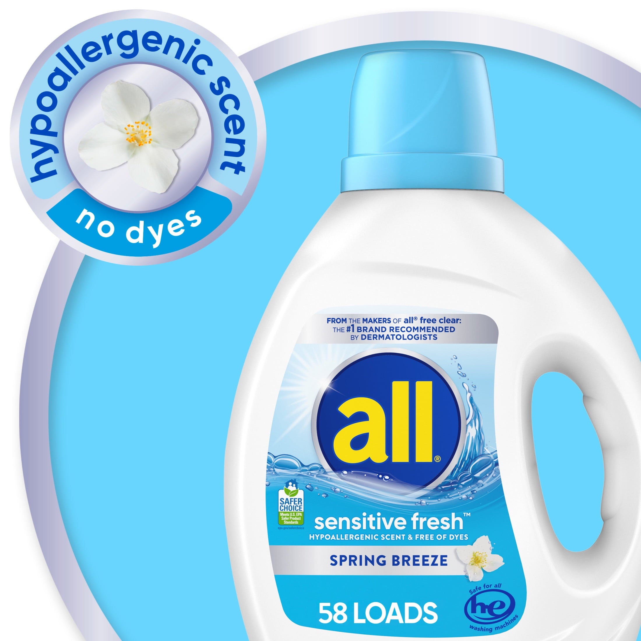 all Sensitive Fresh Liquid Laundry Detergent - Spring Breeze, 73 oz, 58 Loads