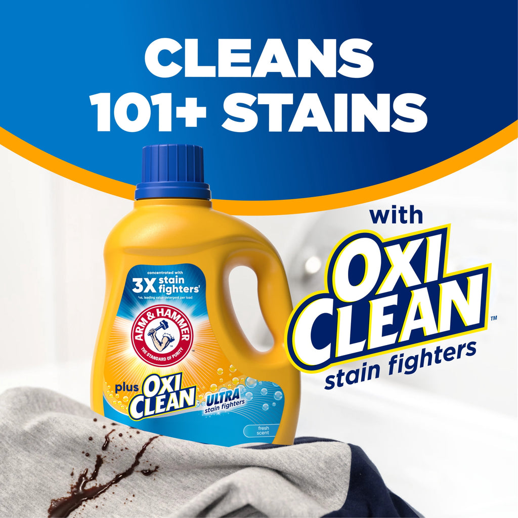 ARM & HAMMER Plus OxiClean Ultra Stain Fighters Liquid Laundry Detergent - Fresh Scent, 96.2 Fl Oz