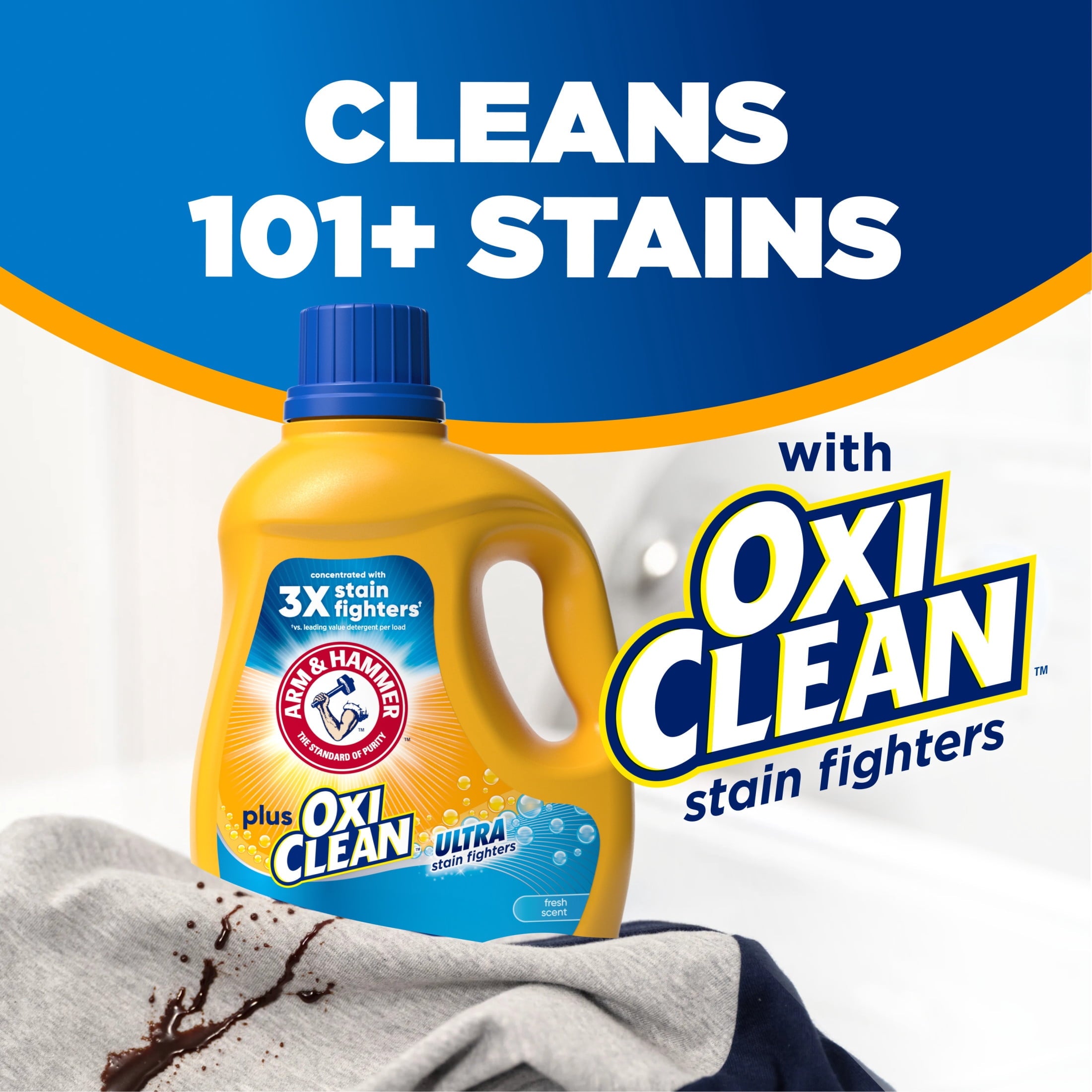 ARM & HAMMER Plus OxiClean Ultra Stain Fighters Liquid Laundry Detergent - Fresh Scent, 96.2 Fl Oz