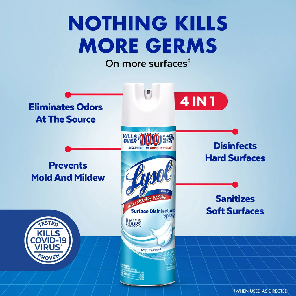 Lysol Disinfectant Spray - Sanitizing and Antibacterial Spray, Crisp Linen Scent, 19 fl oz, 3 pack