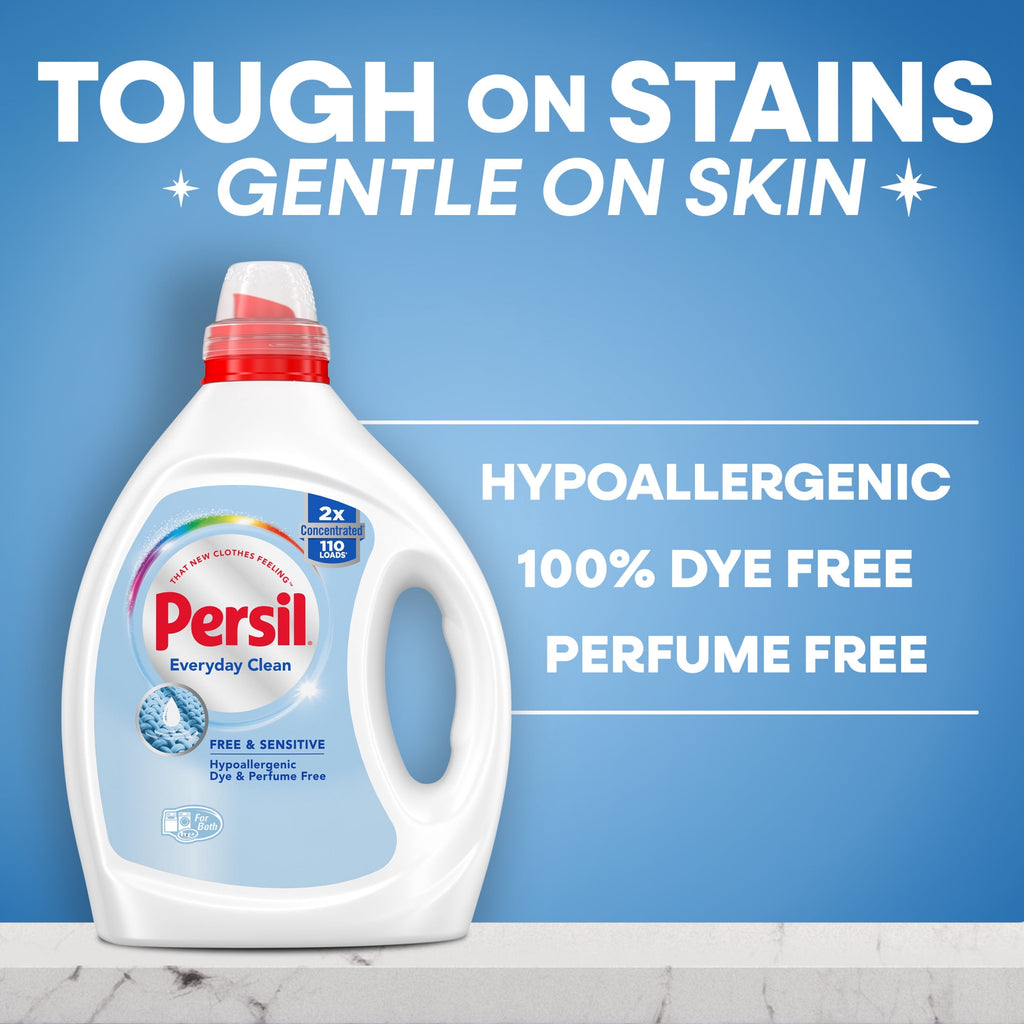 Persil Free & Sensitive Liquid Laundry Detergent - Unscented and Hypoallergenic for Sensitive Skin, Ultra Concentrated, 82.5 fl oz, 110 Loads