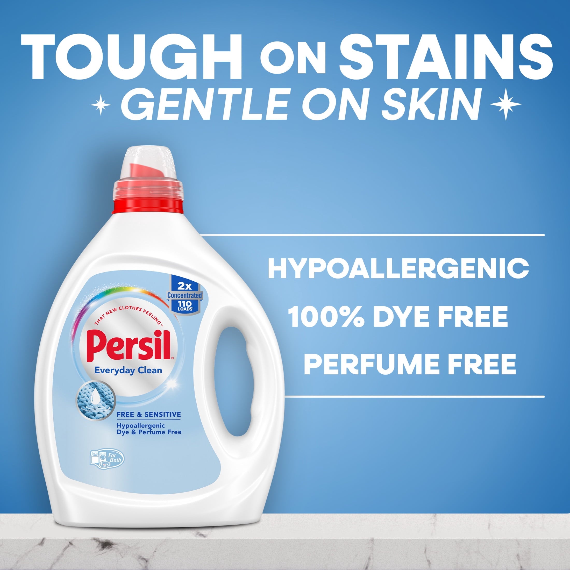 Persil Free & Sensitive Liquid Laundry Detergent - Unscented and Hypoallergenic for Sensitive Skin, Ultra Concentrated, 82.5 fl oz, 110 Loads