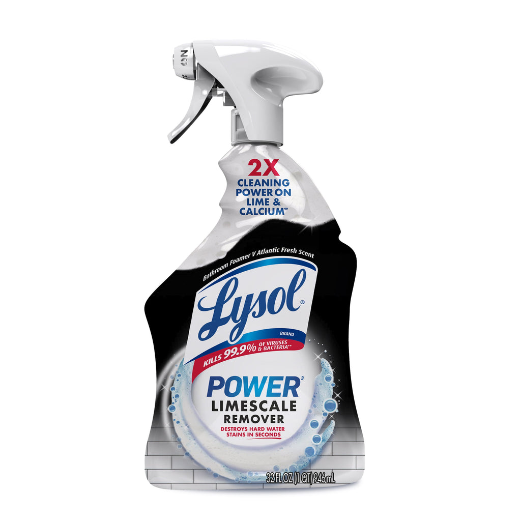 Lysol Power Limescale Remover Bathroom Cleaner Spray - Hard Water Stain Remover, Disinfecting Multipurpose Cleaner, 0% Bleach, Atlantic Fresh Scent, 32 fl oz