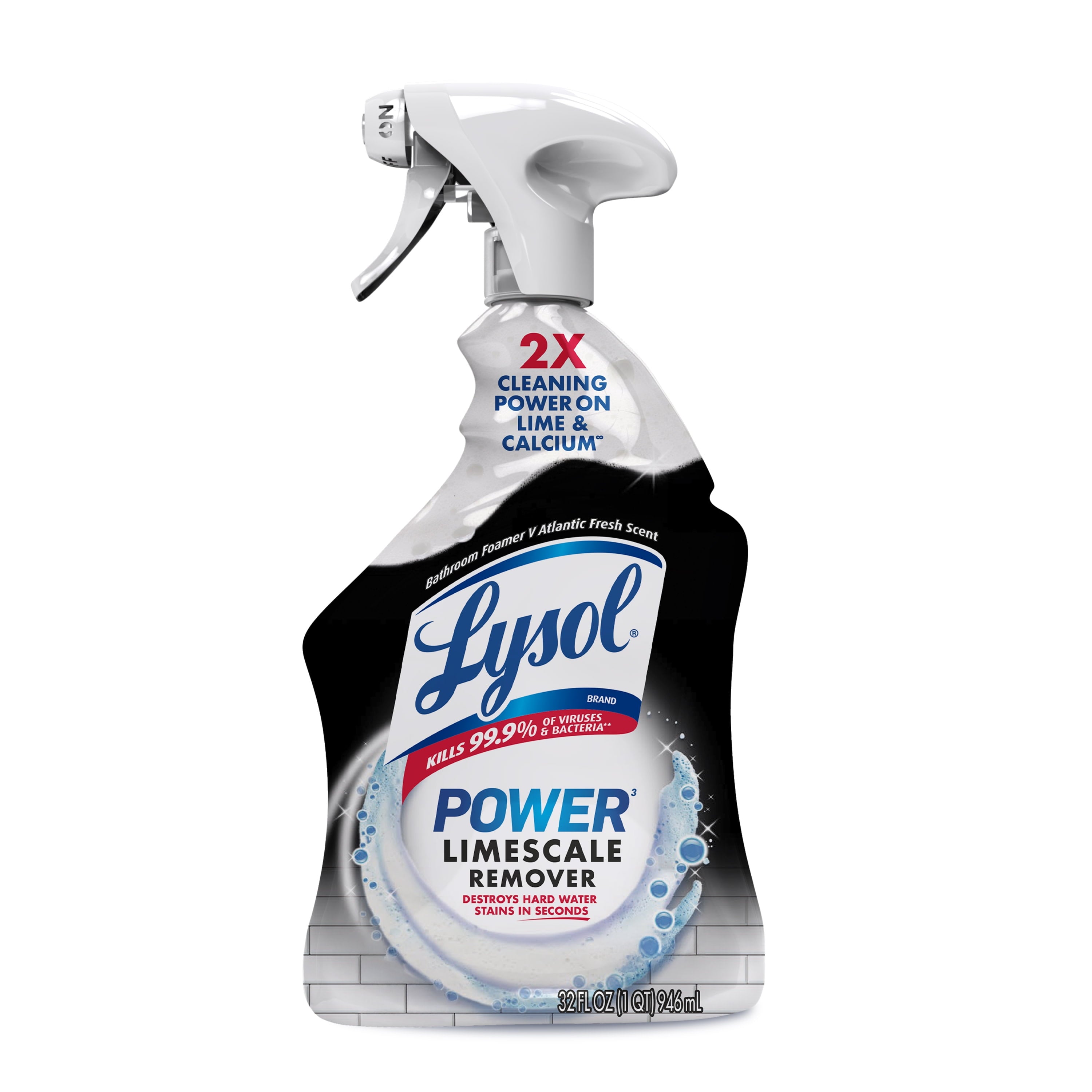 Lysol Power Limescale Remover Bathroom Cleaner Spray - Hard Water Stain Remover, Disinfecting Multipurpose Cleaner, 0% Bleach, Atlantic Fresh Scent, 32 fl oz