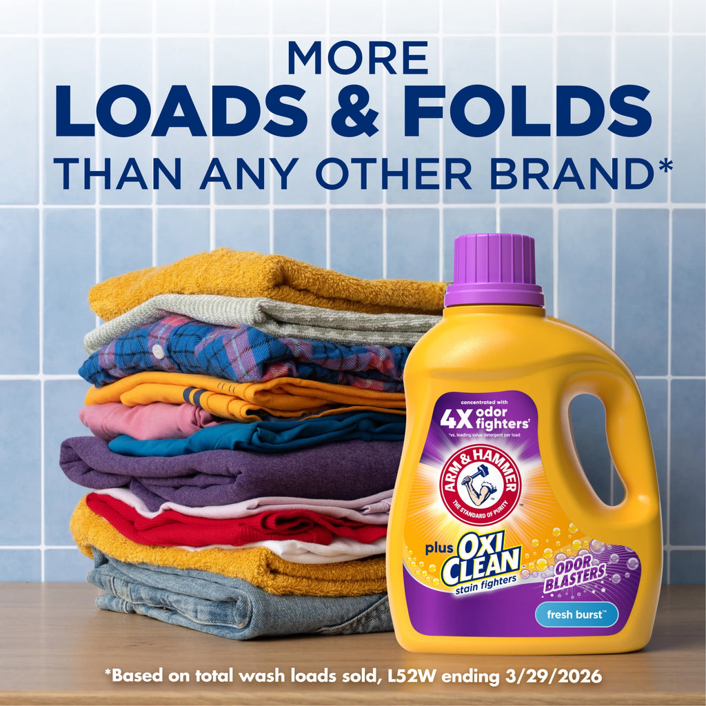 ARM & HAMMER Plus OxiClean with Odor Blasters Liquid Laundry Detergent - Fresh Burst, 96.2 Fl Oz