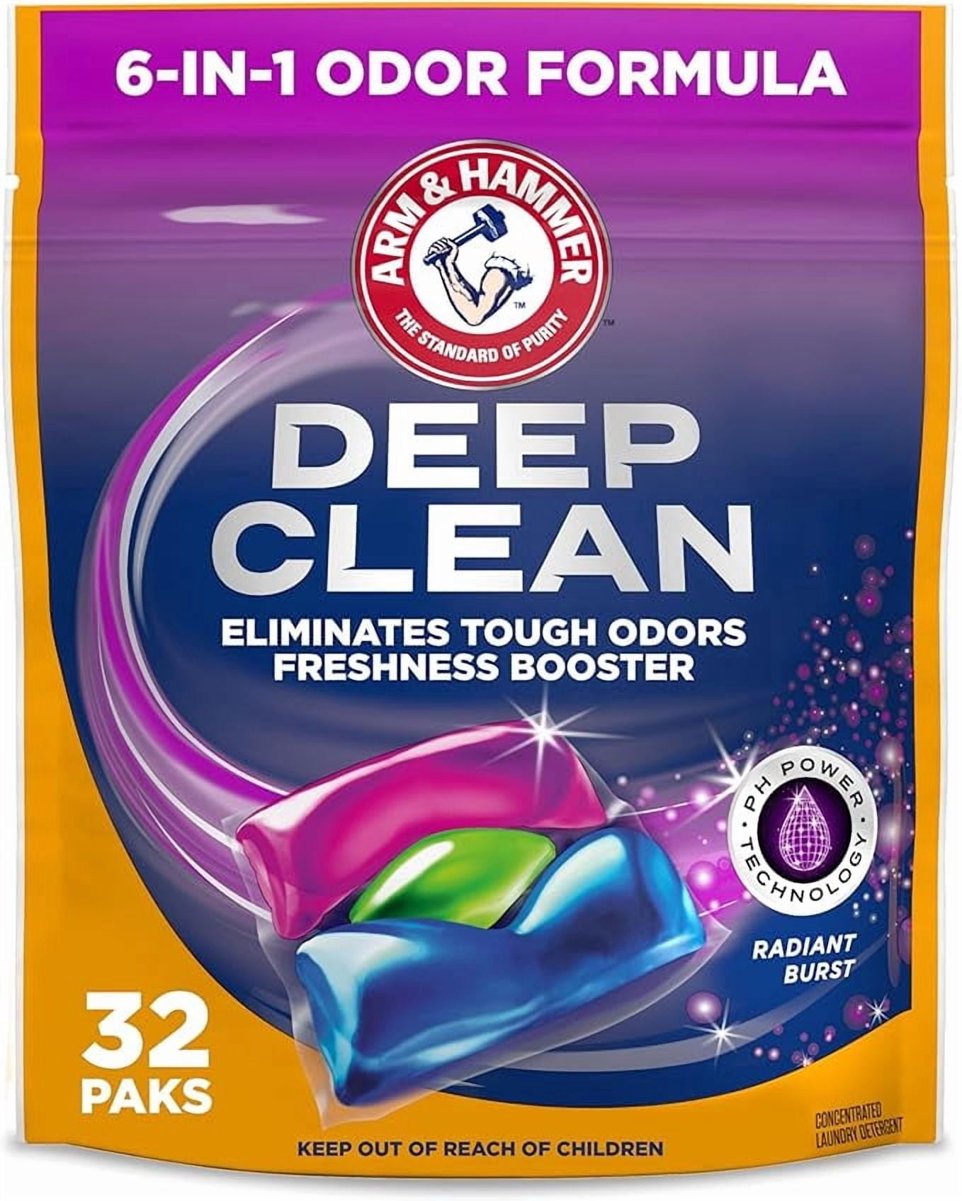 ARM & HAMMER Deep Clean Odor Formula Laundry Detergent Power Paks - Radiant Burst Scent, 32 Count, 32 Loads