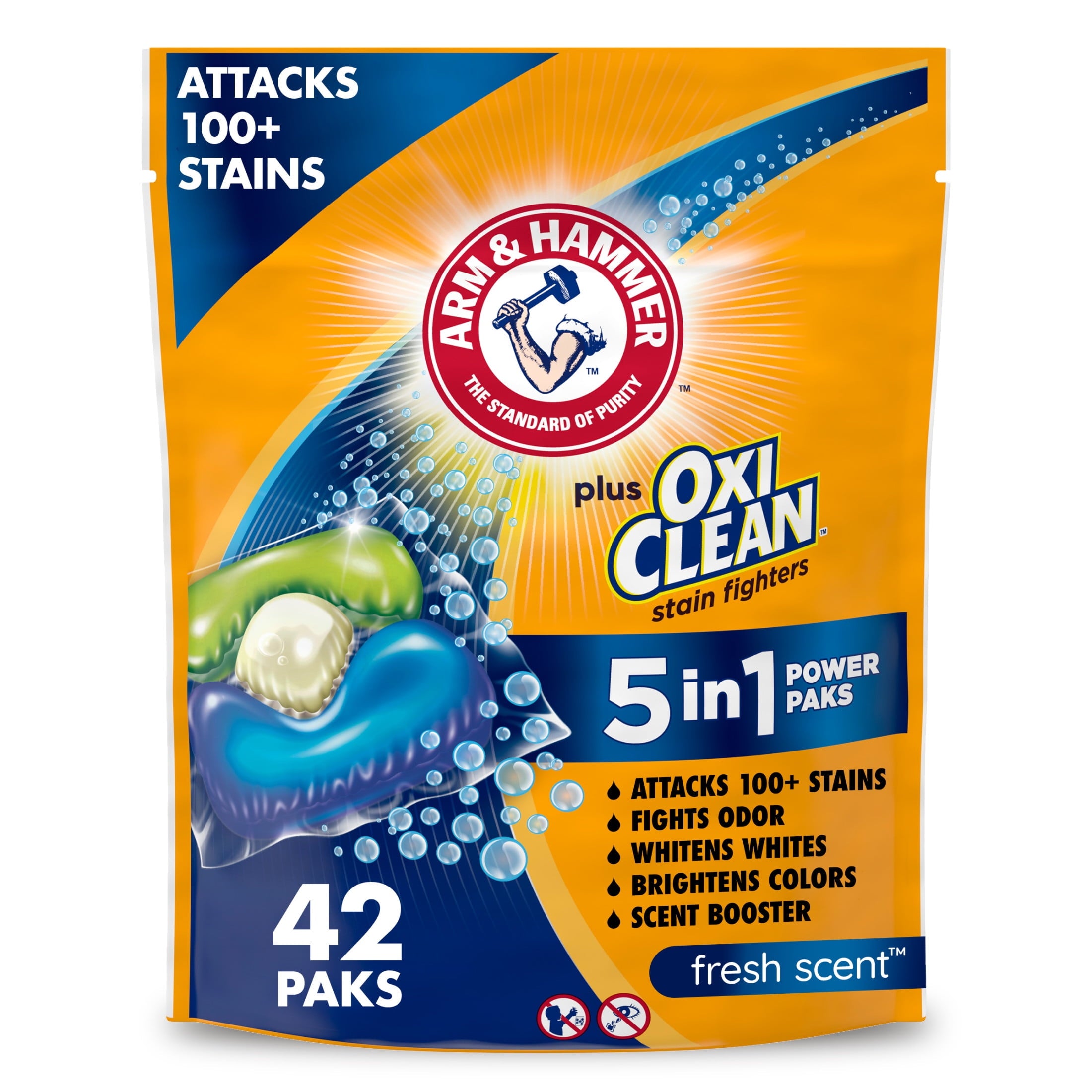 ARM & HAMMER Plus OxiClean 5-in-1 Laundry Detergent Paks - Fresh Scent, 42 Count