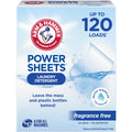 ARM & HAMMER Power Sheets Laundry Detergent - Fragrance Free, 60 Count, Up to 120 Small Loads