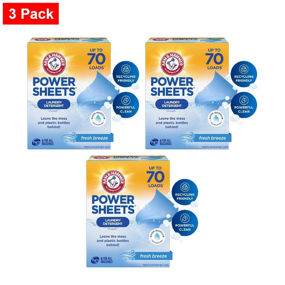 ARM & HAMMER Power Sheets Laundry Detergent Fresh Breeze 35 Count - 3 Pack