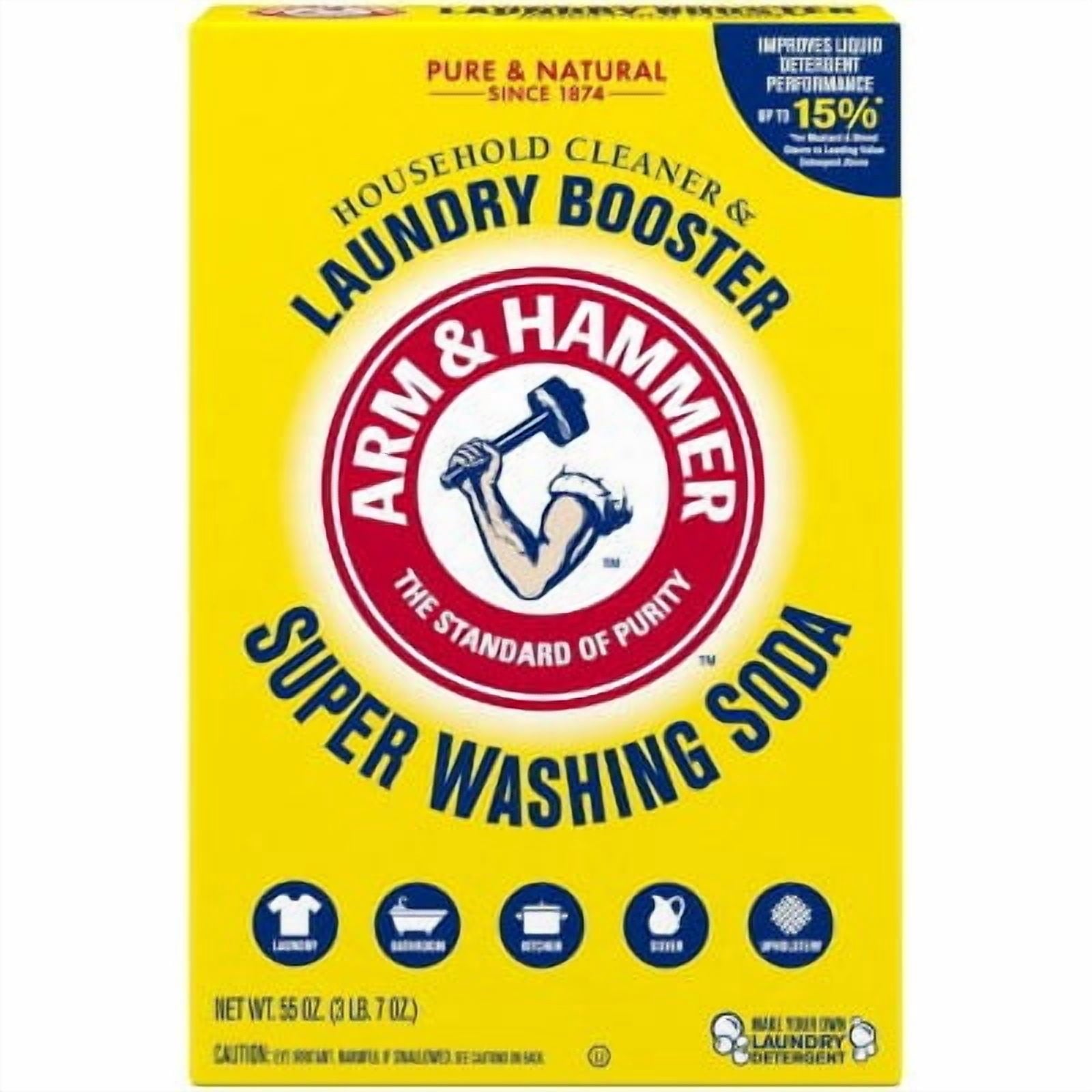 Arm & - Hammer Super Washing Soda Household Cleaner and Laundry Booster - 55oz: Bleach-Free, Phosphate-Free, Powder, Unscented
