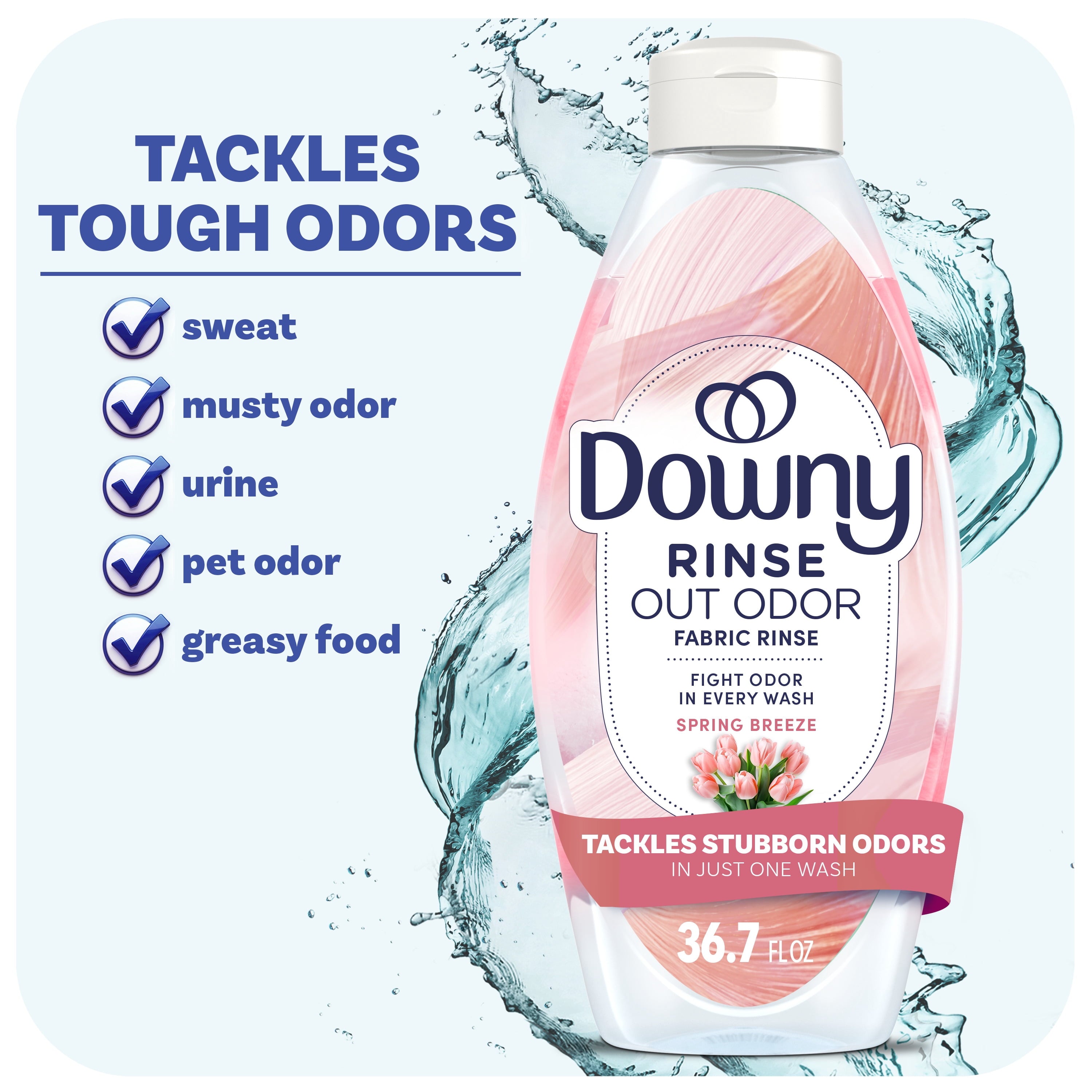 Downy Rinse Out Odor Laundry Rinse - Tackles Tough Odors and Refreshes, Spring Breeze Scent, 36.7 fl oz