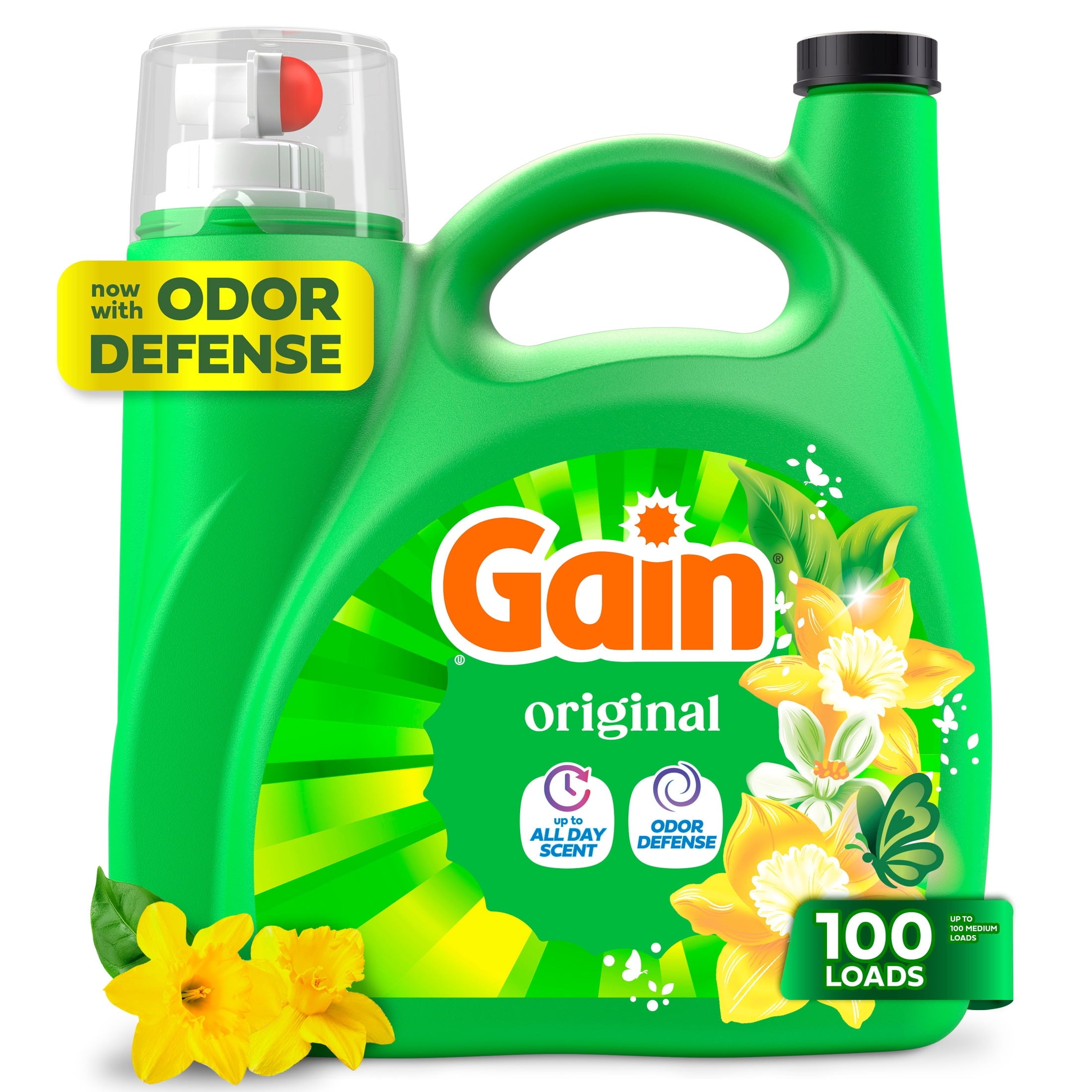 Gain Laundry Detergent Liquid - Now with Odor Defense, Original Scent, 132 fl oz, 100 Loads