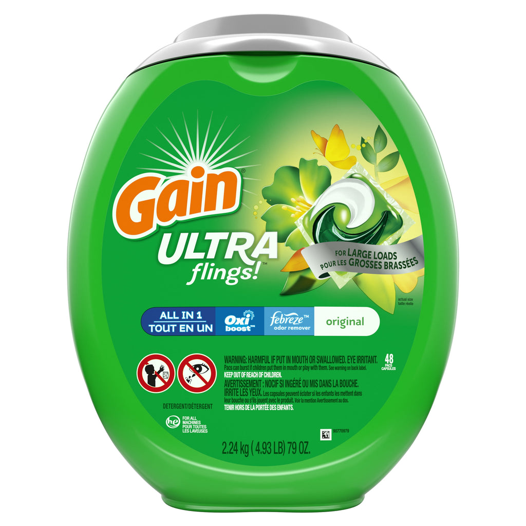Gain Ultra Flings Original - Laundry Detergent Pacs, 48 Count