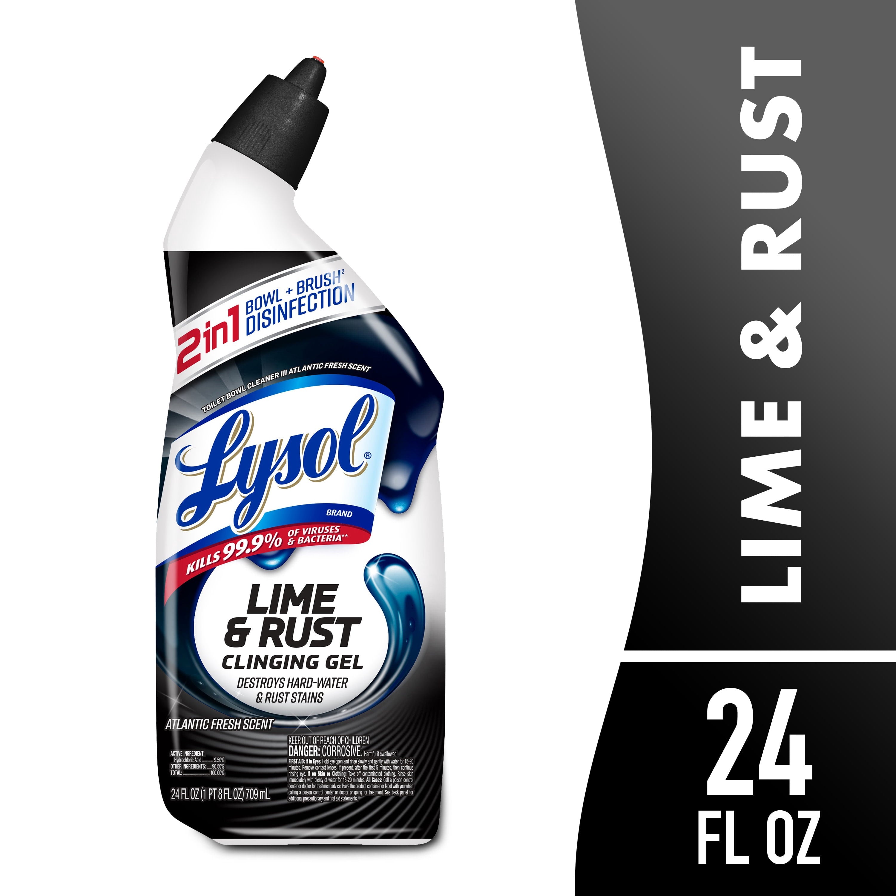 Lysol Toilet Bowl Cleaner Clinging Gel - Lime & Rust Remover, Disinfecting Bathroom Cleaner and Toilet Bowl Stain Remover, 24 fl oz