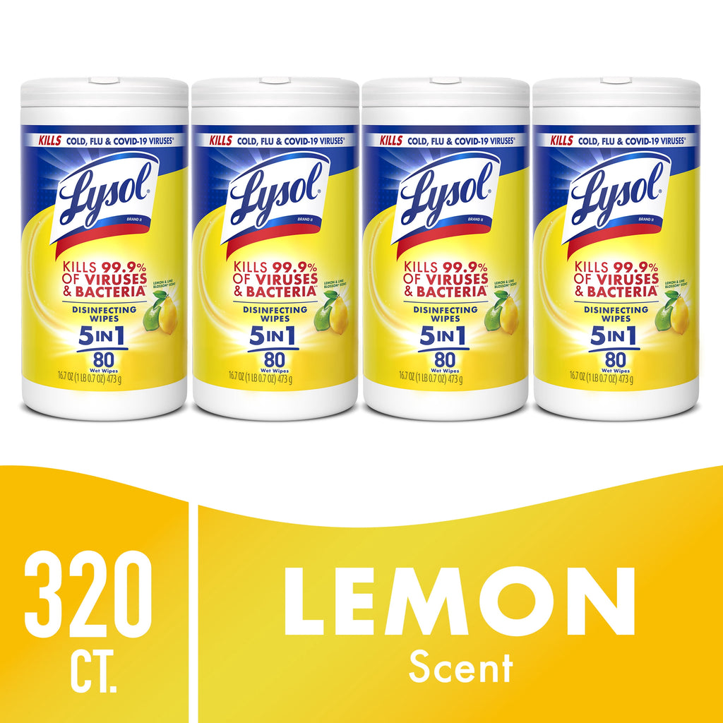 Lysol Disinfecting Wipes - All-Purpose Cleaner, Multi Surface Antibacterial Cleaning Wipes, Cleaning Supplies, Lemon & Lime Blossom Scent, 80 Count Each (Pack of 4)