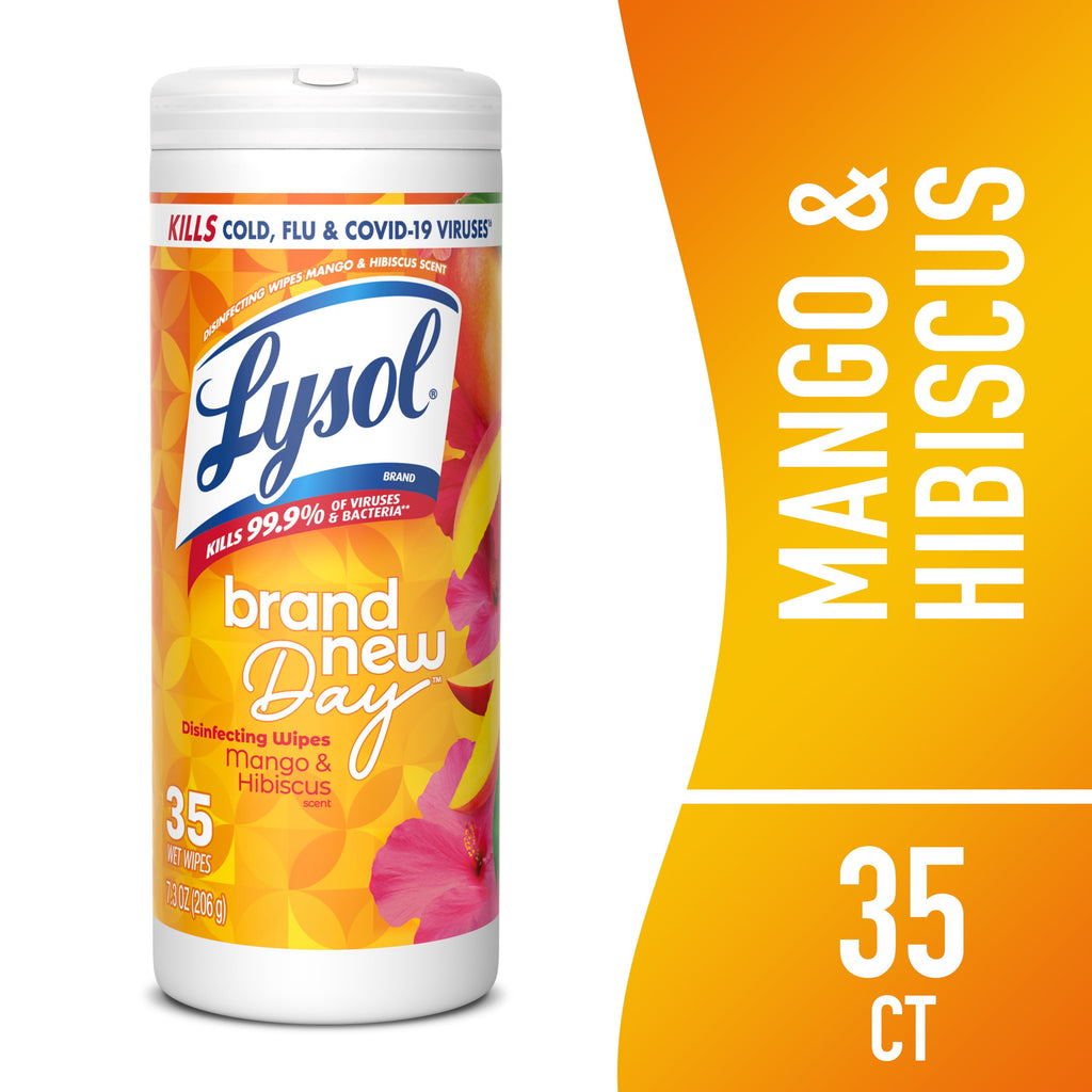 Lysol Disinfecting Wipes - All-Purpose Cleaner, Multi Surface Antibacterial Cleaning Wipes, Cleaning Supplies, Mango & Hibiscus Scent, 35 Count