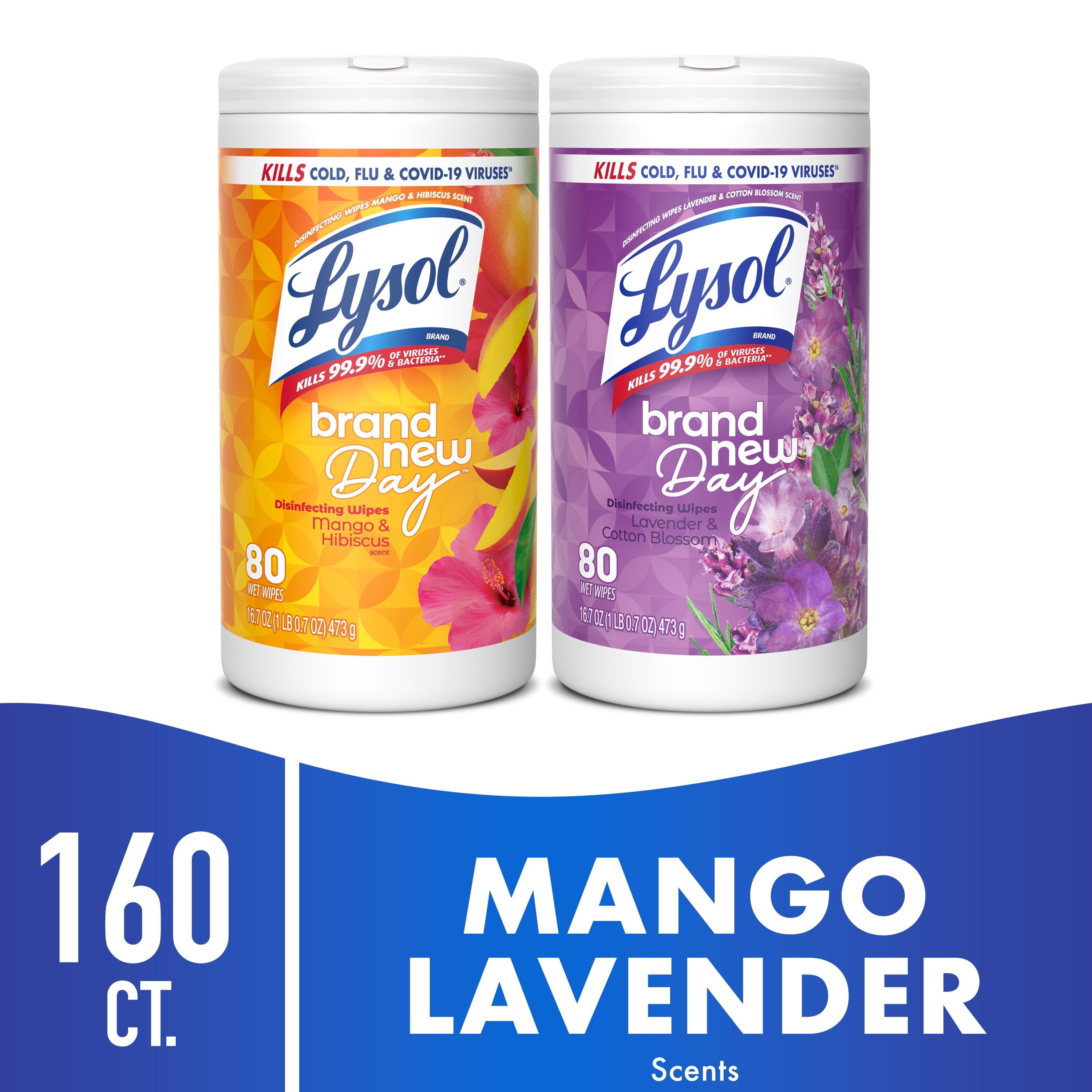 Lysol Disinfecting Wipes - All-Purpose Cleaner, Multi Surface Antibacterial Cleaning Wipes, Cleaning Supplies, Lavender + Mango Scents, 80 Count Each (Pack of 2)