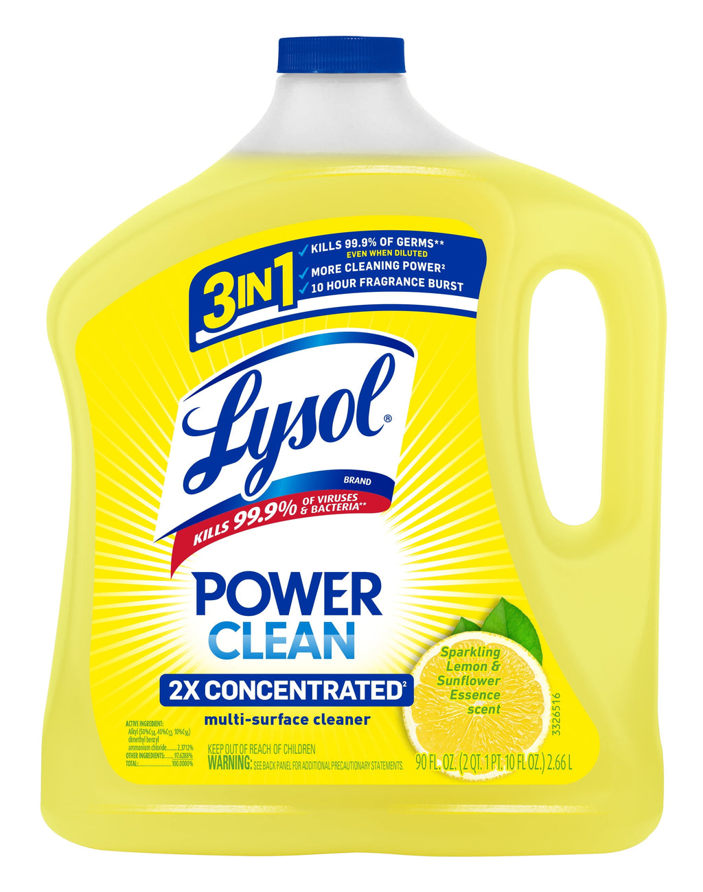 Lysol All-Purpose Cleaner - 2X Concentrated Multi-Surface Disinfectant Floor Cleaner for Mopping Solution, for Bathroom & Kitchen, Lemon & Sunflower, 90 fl oz