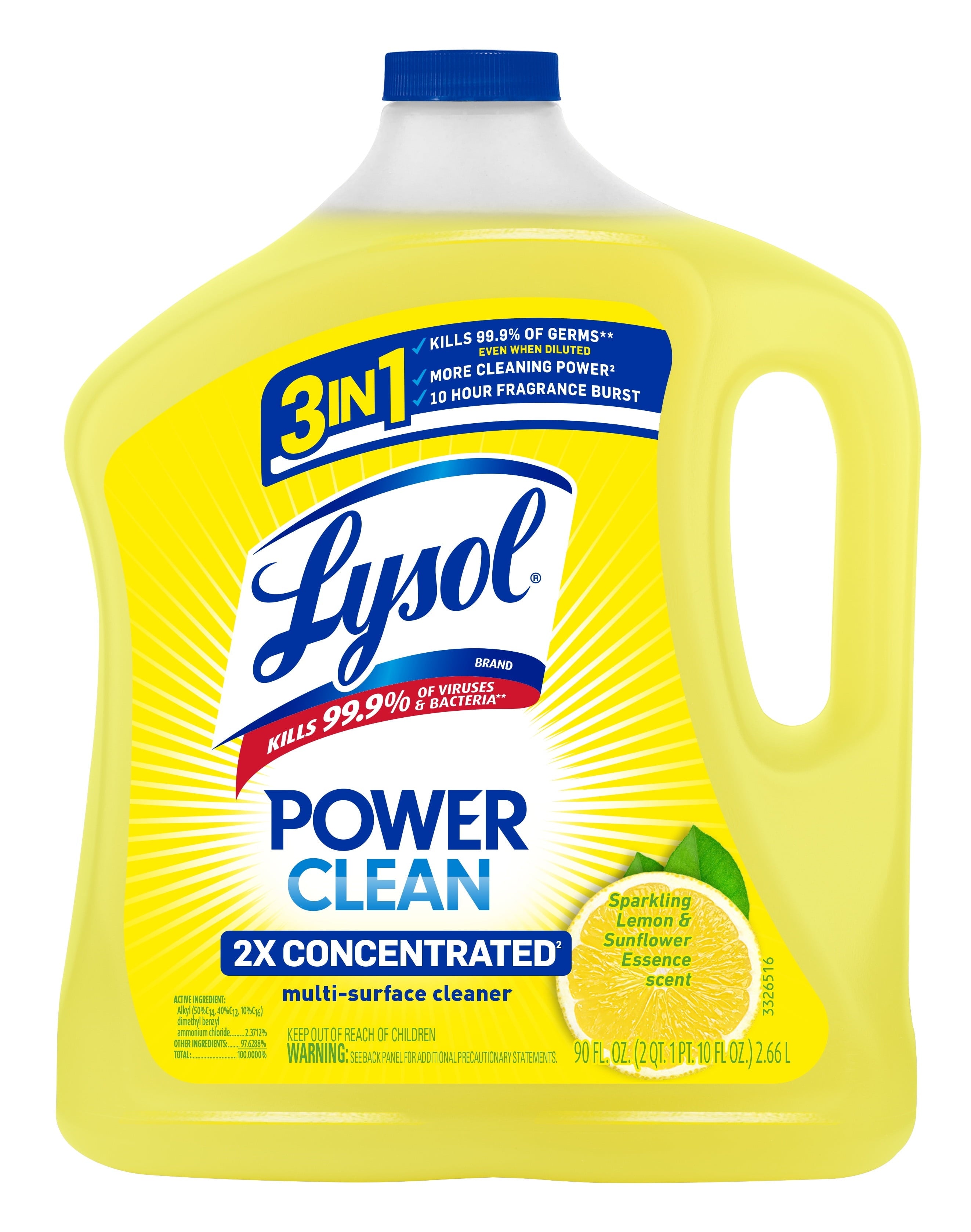 Lysol All-Purpose Cleaner - 2X Concentrated Multi-Surface Disinfectant Floor Cleaner for Mopping Solution, for Bathroom & Kitchen, Lemon & Sunflower, 90 fl oz