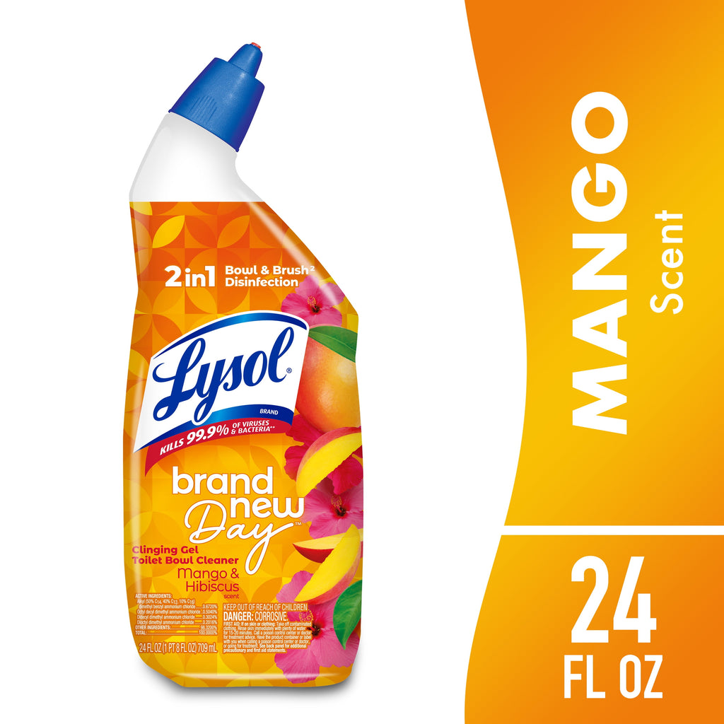 Lysol Toilet Bowl Cleaner Clinging Gel - Disinfecting Bathroom Cleaner and Toilet Bowl Stain Remover, Mango & Hibiscus Scent, 24 fl oz