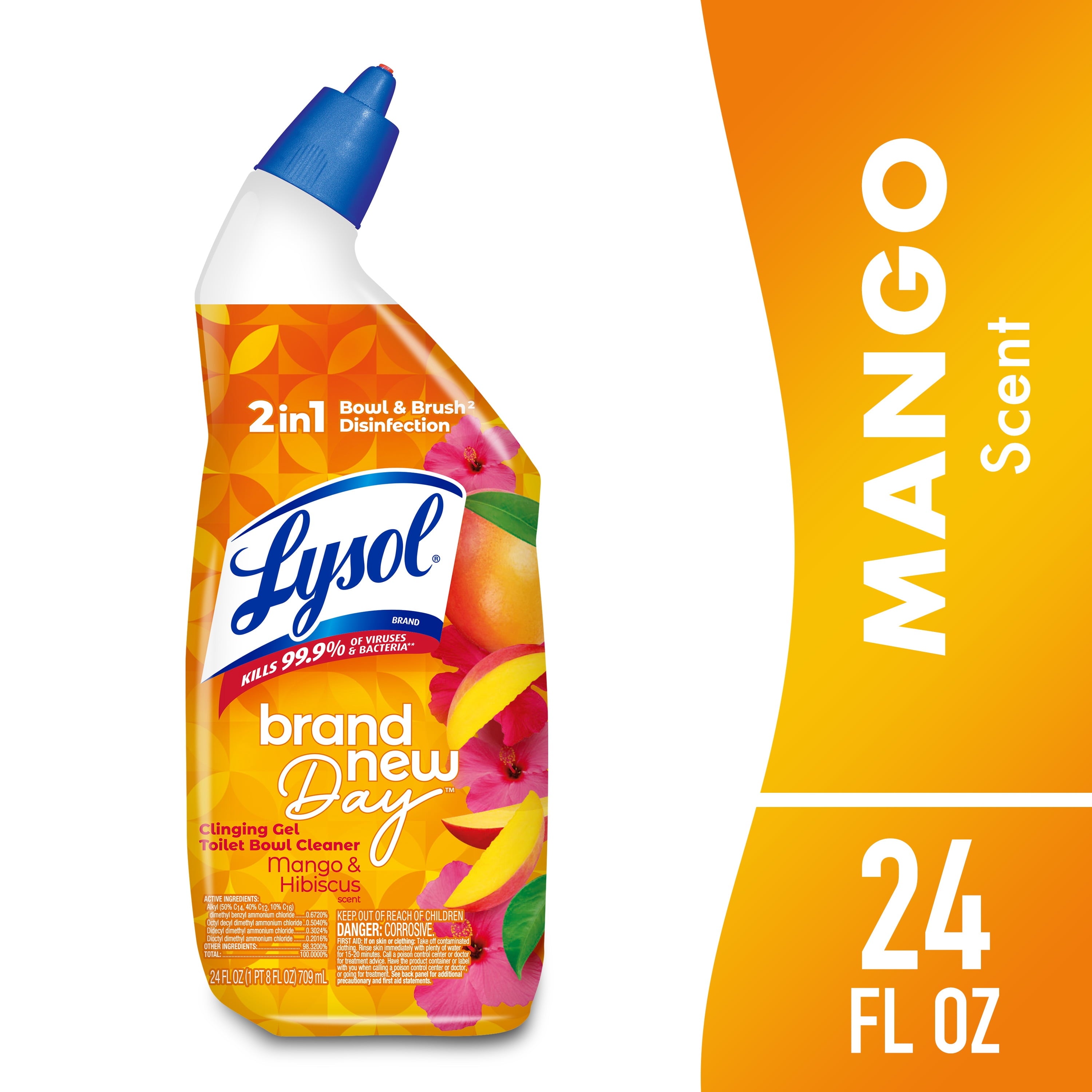 Lysol Toilet Bowl Cleaner Clinging Gel - Disinfecting Bathroom Cleaner and Toilet Bowl Stain Remover, Mango & Hibiscus Scent, 24 fl oz