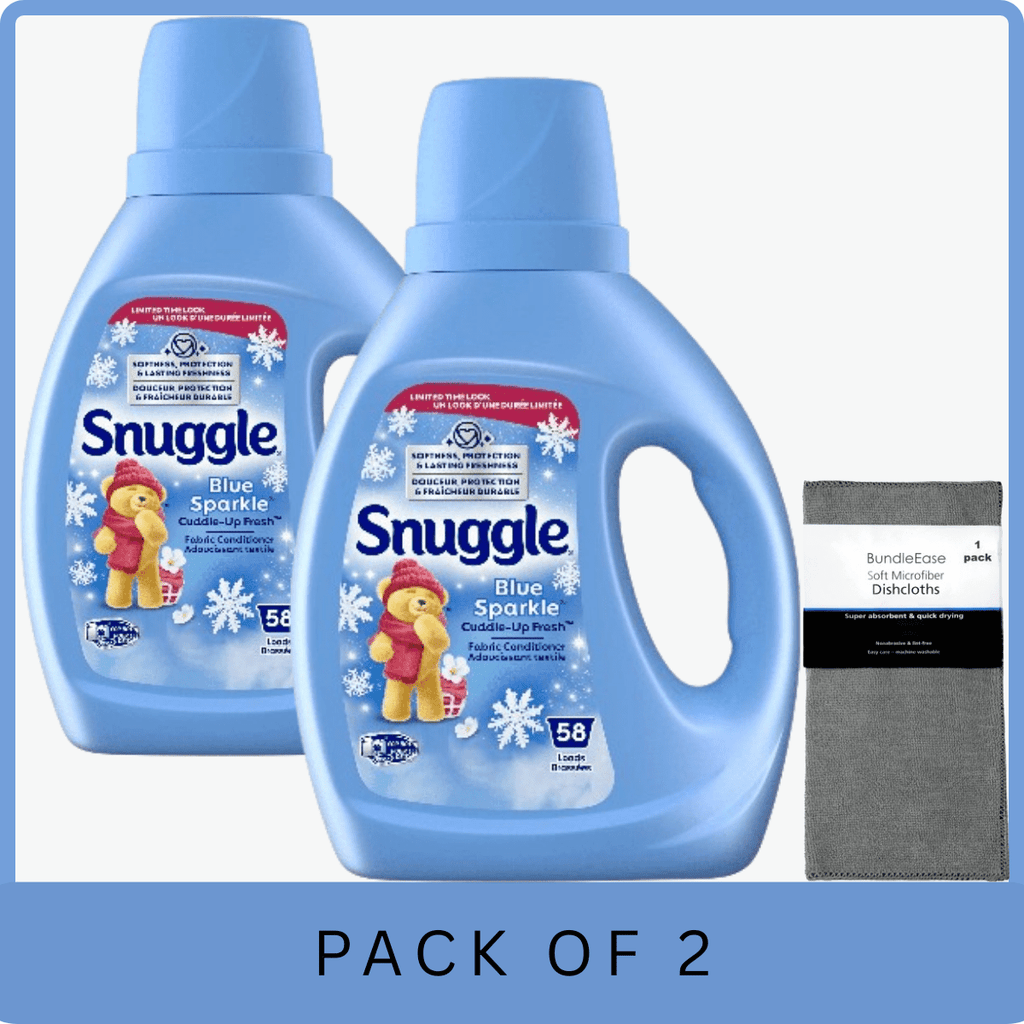 Snuggle Blue Sparkle Liquid Fabric Softener 39.4 oz - 58 Loads with Microfiber Solid Color Towel by BundleEase