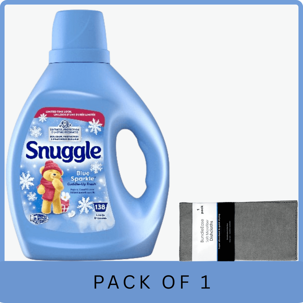 Snuggle Liquid Fabric Softener Blue Sparkle 93.8 oz - 138 Loads with Microfiber Solid Color Towel by BundleEase
