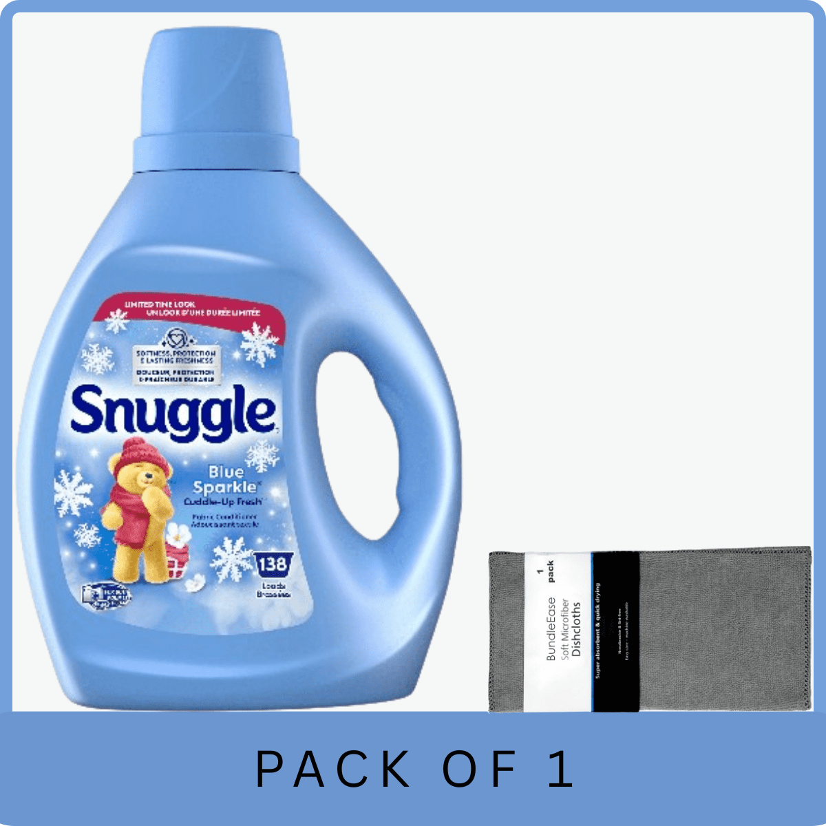Snuggle Liquid Fabric Softener Blue Sparkle 93.8 oz - 138 Loads with Microfiber Solid Color Towel by BundleEase