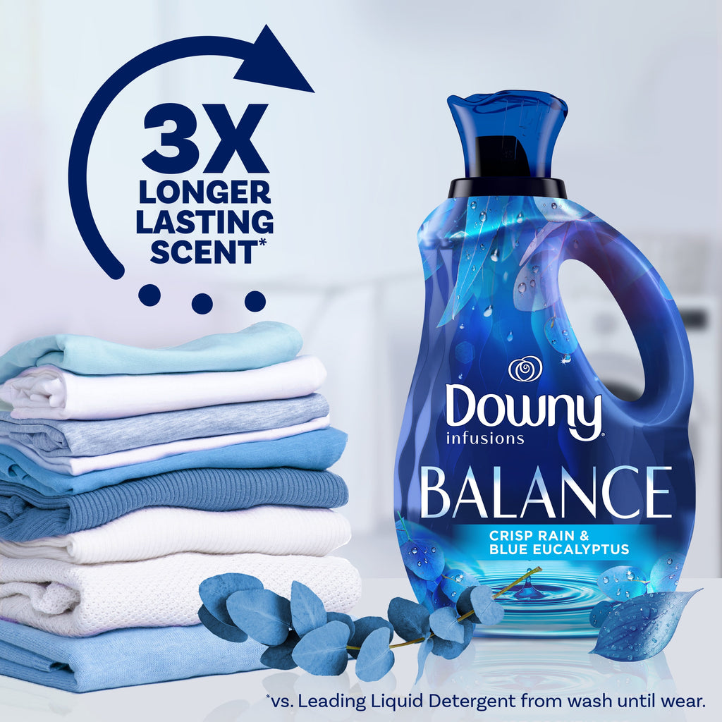 Downy Infusions Liquid Laundry Fabric Softener - Balance, Crisp Rain and Blue Eucalyptus Scent, 150 Loads, 101 fl oz