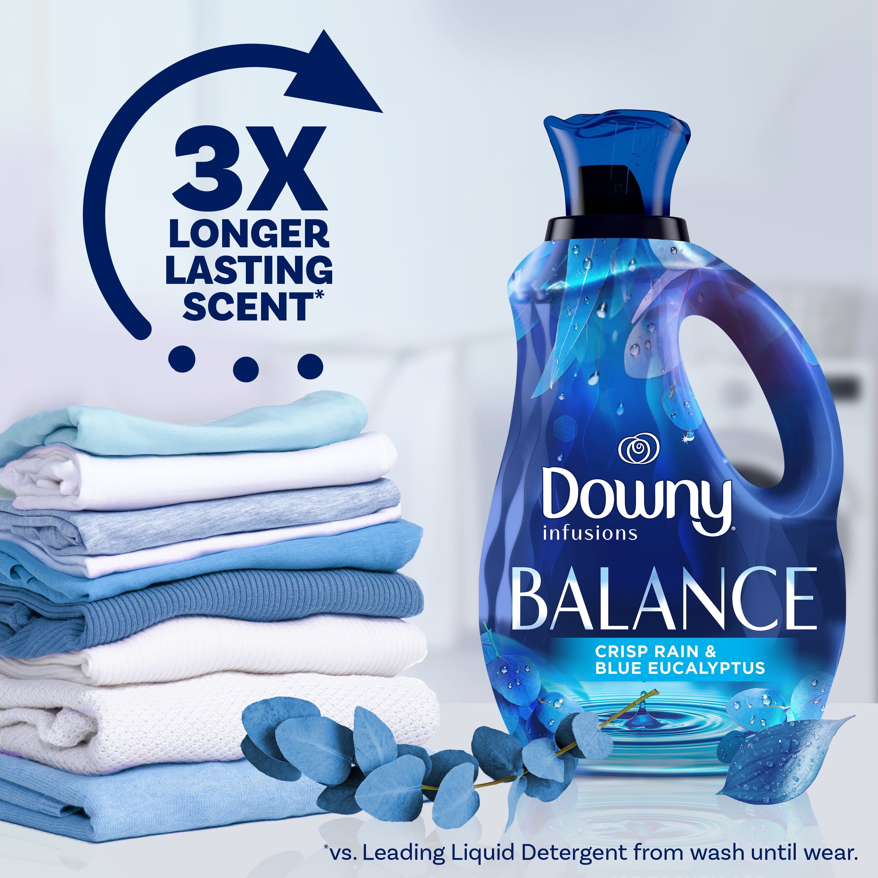 Downy Infusions Liquid Laundry Fabric Softener - Balance, Crisp Rain and Blue Eucalyptus Scent, 150 Loads, 101 fl oz