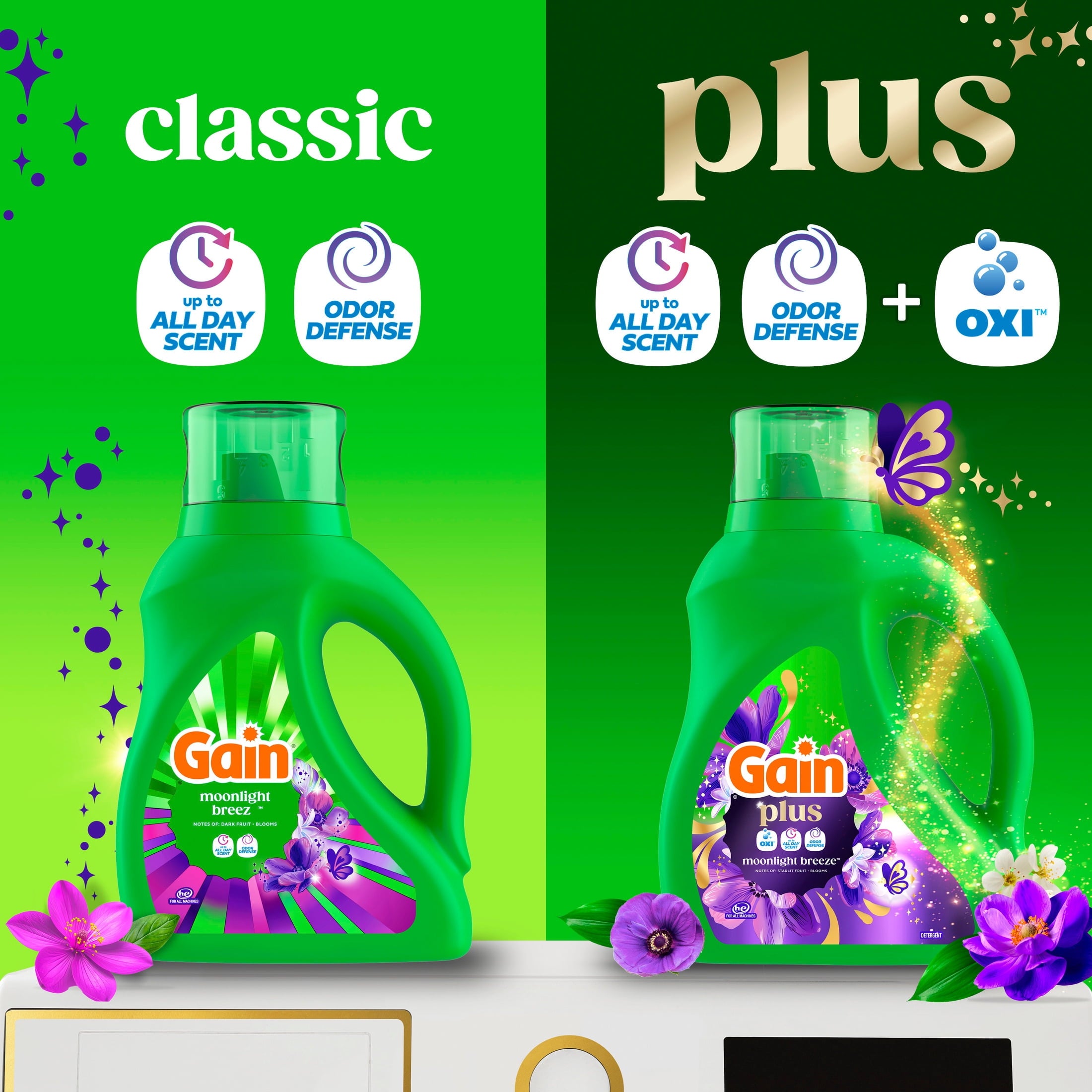 Gain Plus Liquid Laundry Detergent - Now with Odor Defense + OXI, Moonlight Breeze Scent, 99 fl oz, 75 Loads