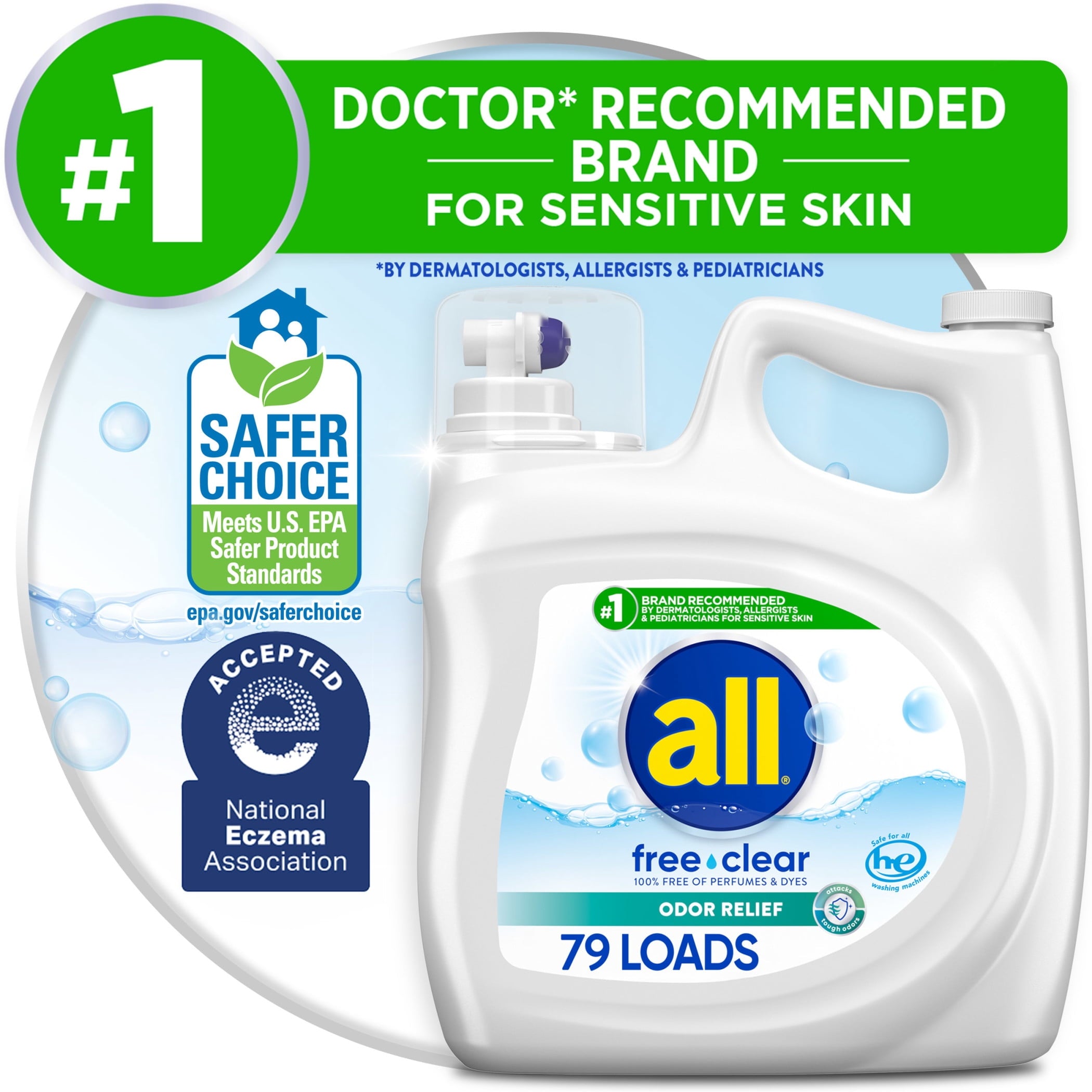 all Free Clear Liquid Laundry Detergent - Odor Relief, 141 oz, 79 Loads
