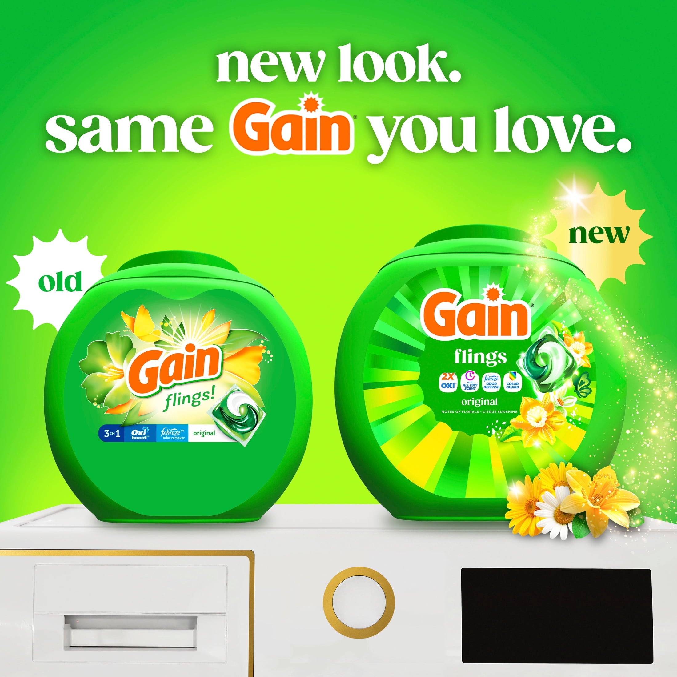 Gain Flings Laundry Detergent Soap Pacs - 4-in-1 Oxi Boost and Febreze, Original Scent, 102 Count