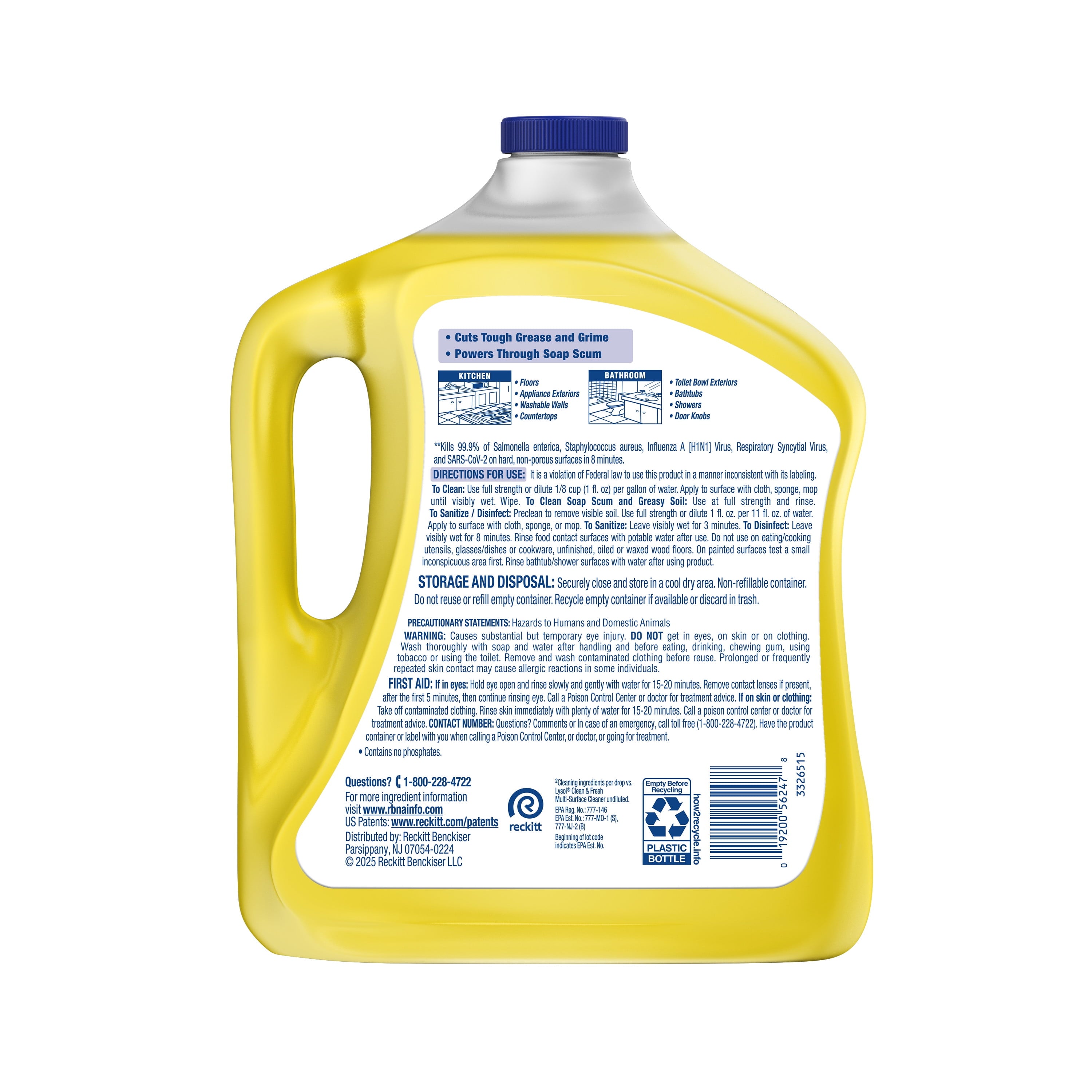 Lysol All-Purpose Cleaner - 2X Concentrated Multi-Surface Disinfectant Floor Cleaner for Mopping Solution, for Bathroom & Kitchen, Lemon & Sunflower, 90 fl oz