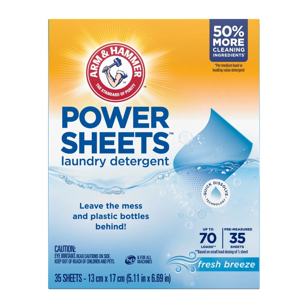 ARM & HAMMER Power Sheets Laundry Detergent Fresh Breeze 35 Count - 3 Pack