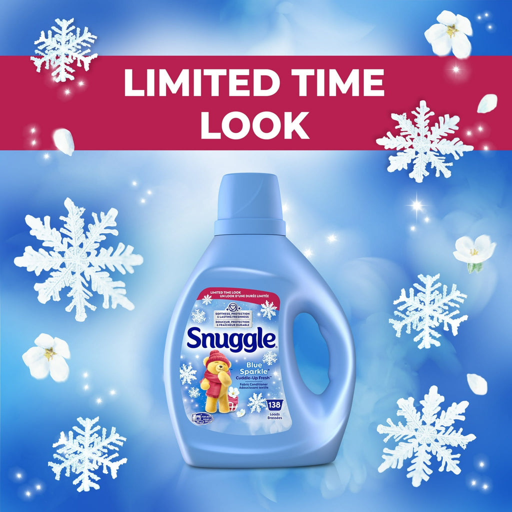 Snuggle Liquid Fabric Softener Blue Sparkle 93.8 oz - 138 Loads with Microfiber Solid Color Towel by BundleEase
