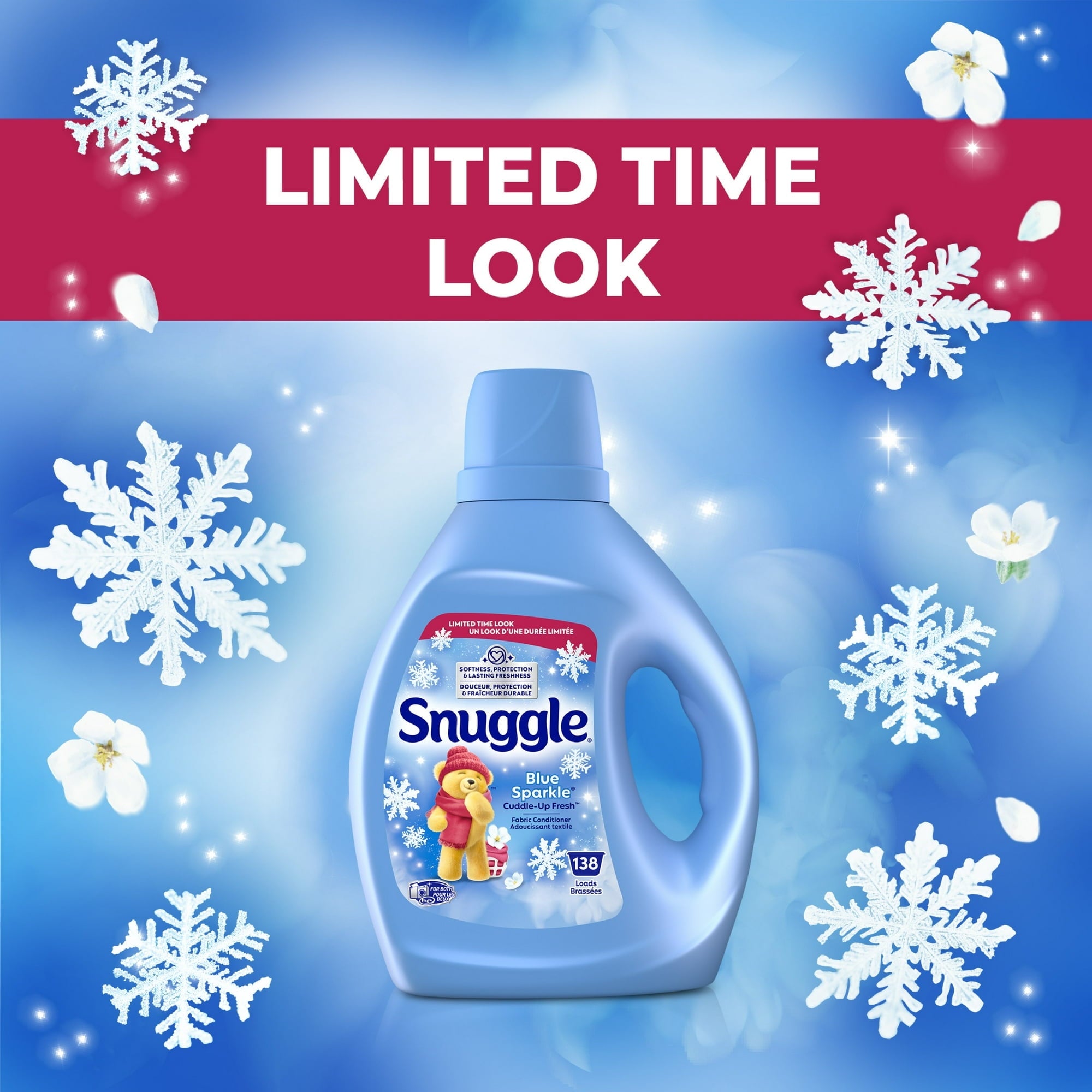 Snuggle Liquid Fabric Softener Blue Sparkle 93.8 oz - 138 Loads with Microfiber Solid Color Towel by BundleEase