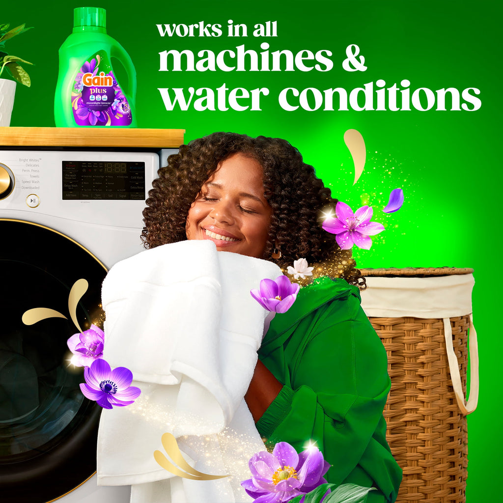 Gain Plus Liquid Laundry Detergent - Now with Odor Defense + OXI, Moonlight Breeze Scent, 99 fl oz, 75 Loads