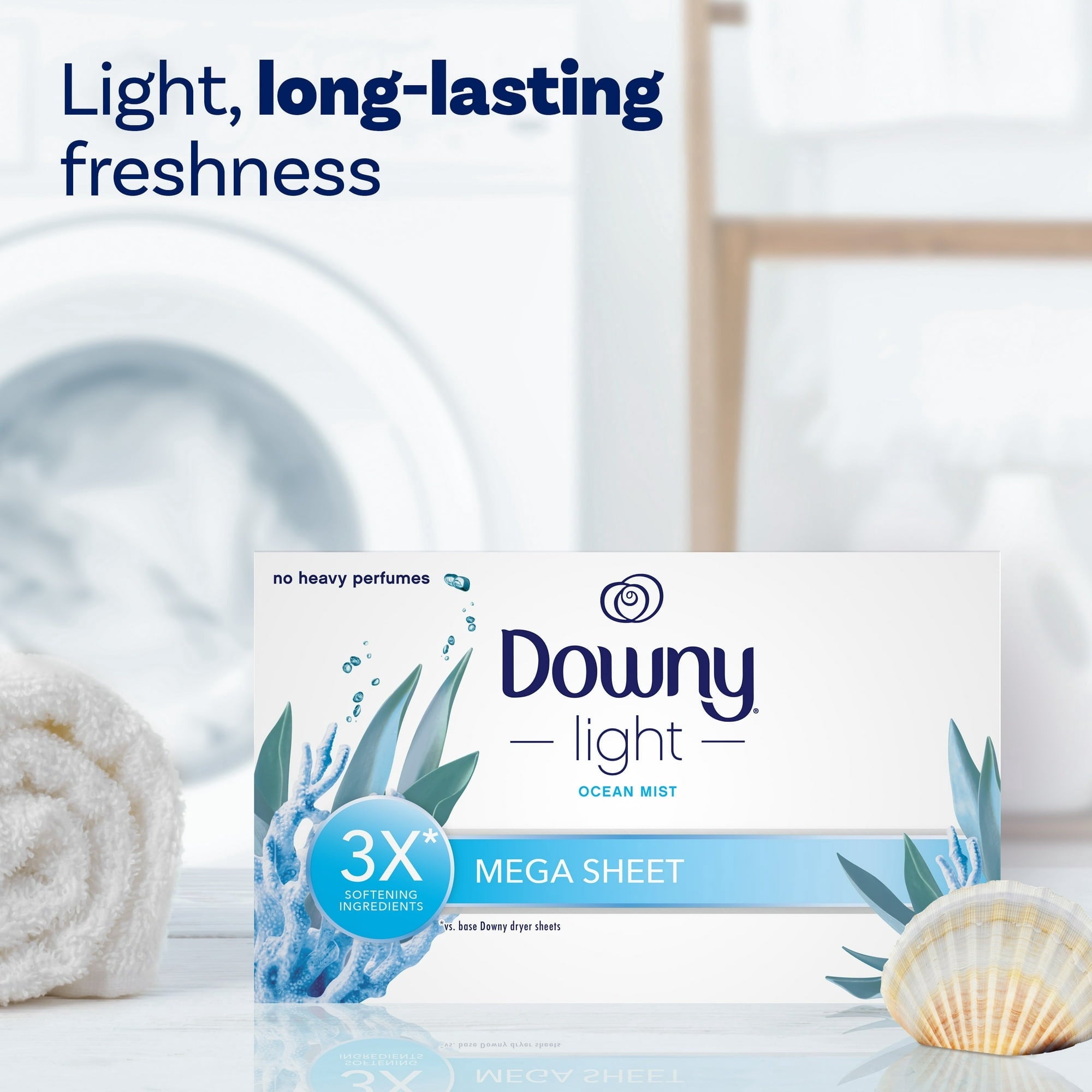 Downy Light Mega Dryer Sheets - Ocean Mist, 80 Count (4 Pack)