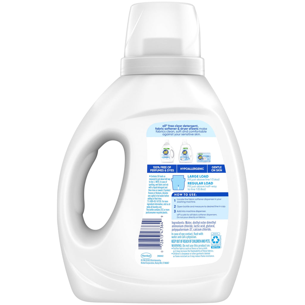 all Liquid Fabric Softener for Sensitive Skin - Free Clear, 40 fluid Ounces - 3-Pack