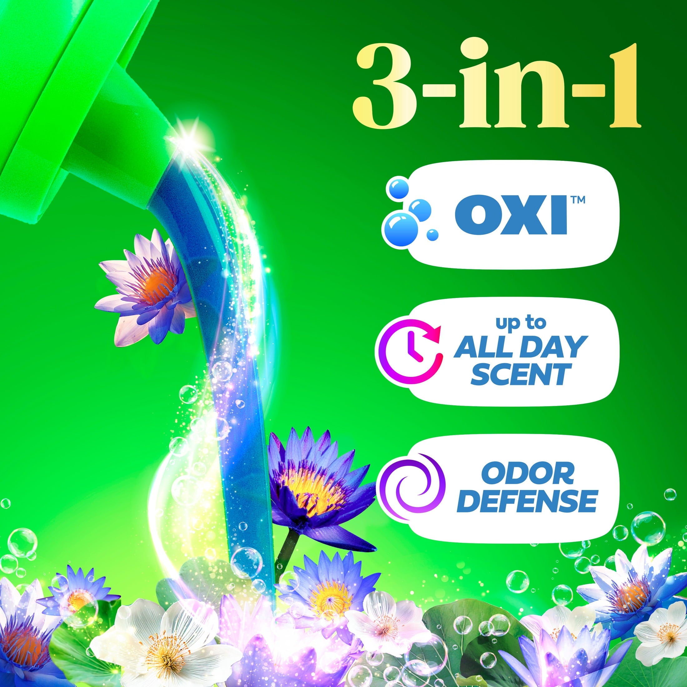 Gain Plus Laundry Detergent Liquid - Now with Odor Defense + OXI, Waterfall Delight Scent, 60 fl oz, 45 Loads