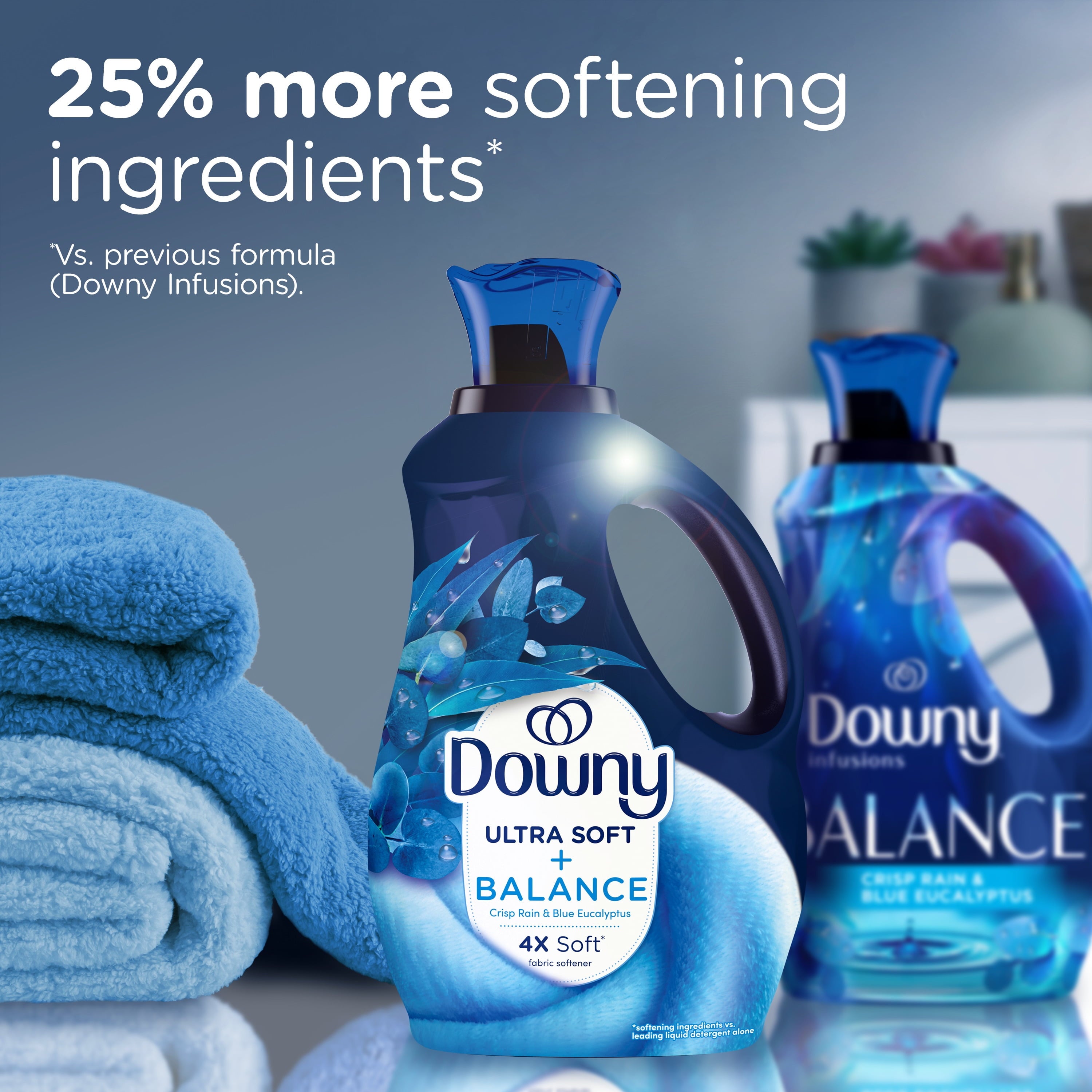 Downy Ultra Soft Fabric Softener Liquid - Balance, Crisp Rain and Blue Eucalyptus, 44 fl oz, 66 Loads - 4-Pack